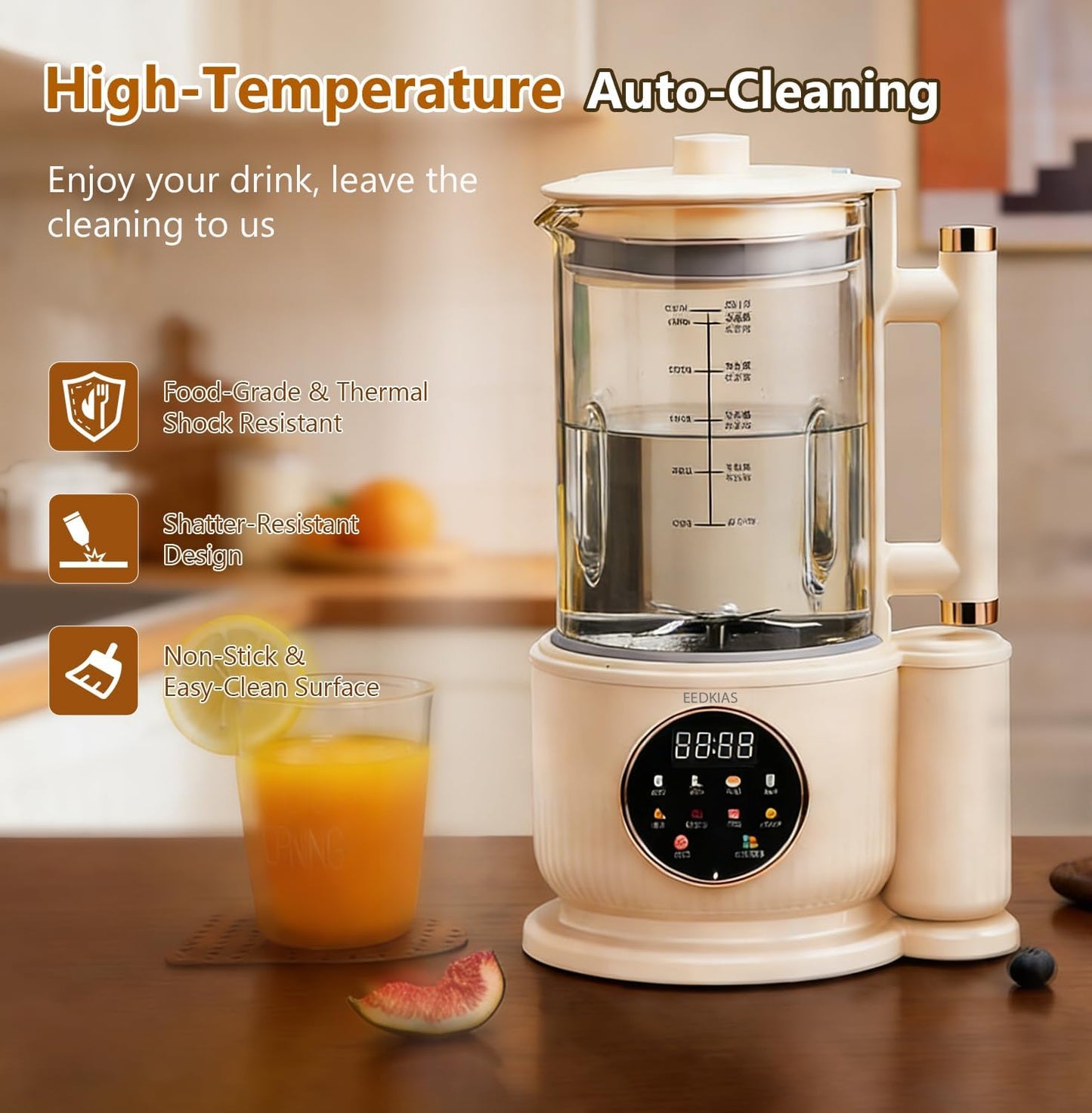 EEDKIAS Automatic Almond Milk Maker Machine, 1500ML Jug Blender, Beige, NEW