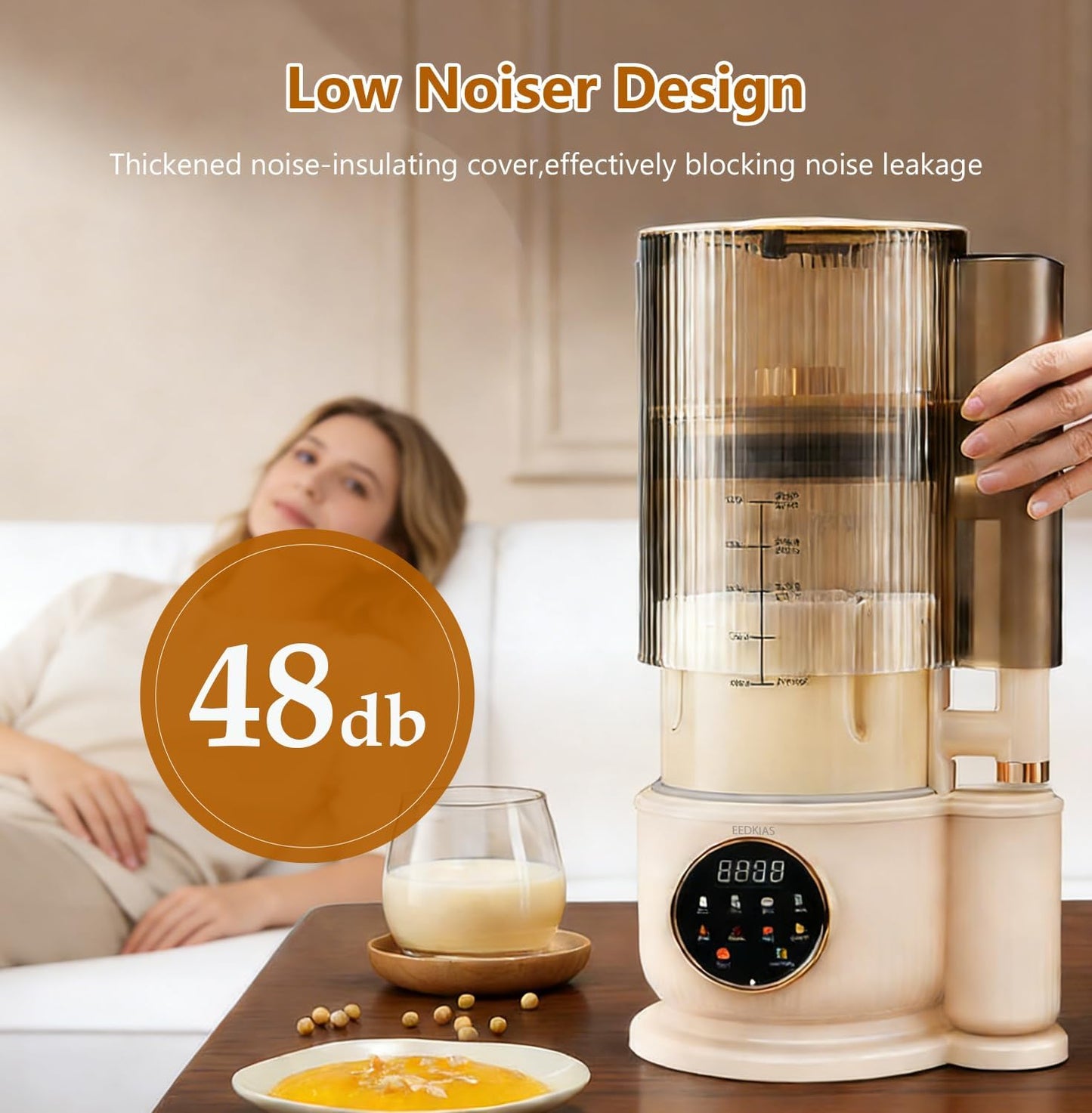 EEDKIAS Automatic Almond Milk Maker Machine, 1500ML Jug Blender, Beige, NEW