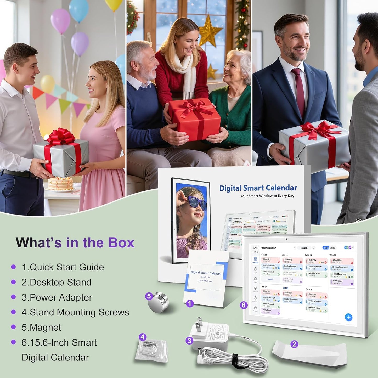 JSUSOU 15.6 Inch Digital Smart Calendar with Touch Screen for Fridge & Wall DEMO
