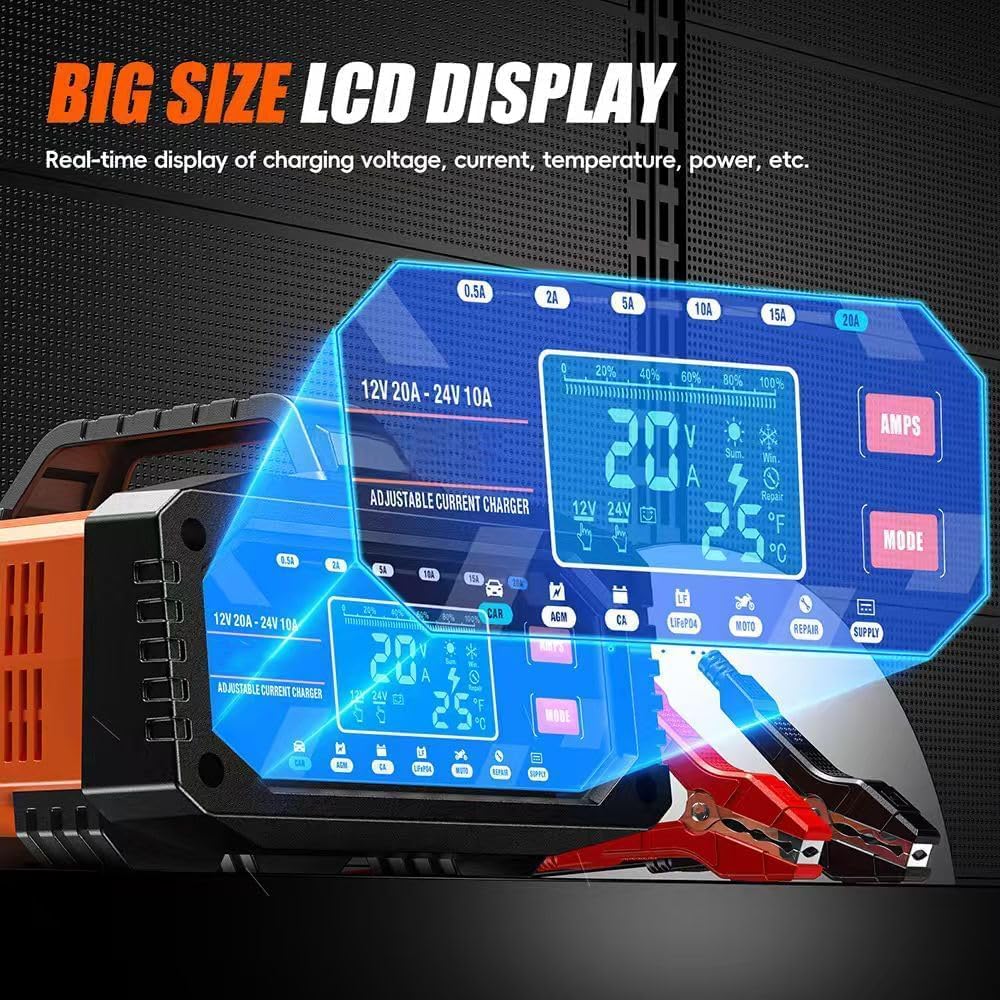 Ukugkittp 20A Smart Battery Charger Maintainer 6-Level Adjustable Current DEMO