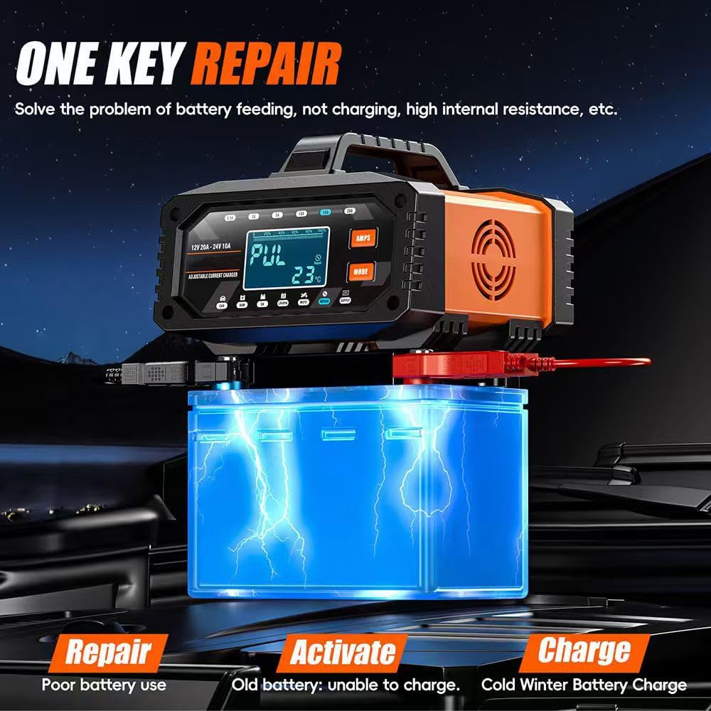 Ukugkittp 20A Smart Battery Charger Maintainer 6-Level Adjustable Current DEMO