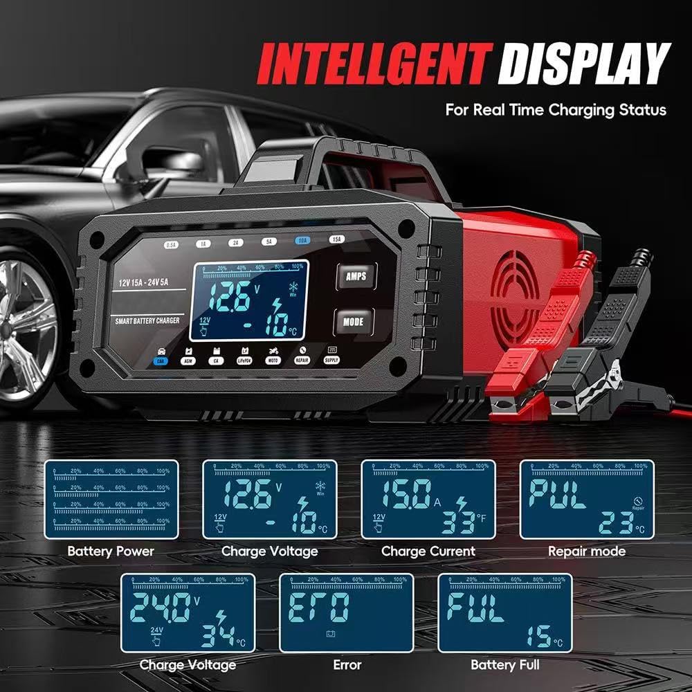 Ukugkittp 15A Smart Battery Charger Maintainer 6-Level Adjustable Current DEMO
