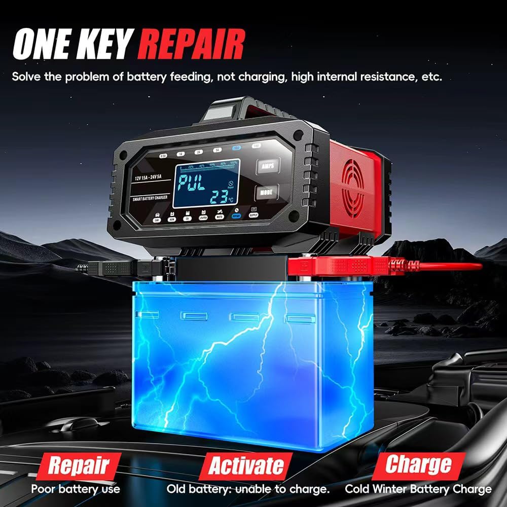 Ukugkittp 15A Smart Battery Charger Maintainer 6-Level Adjustable Current DEMO