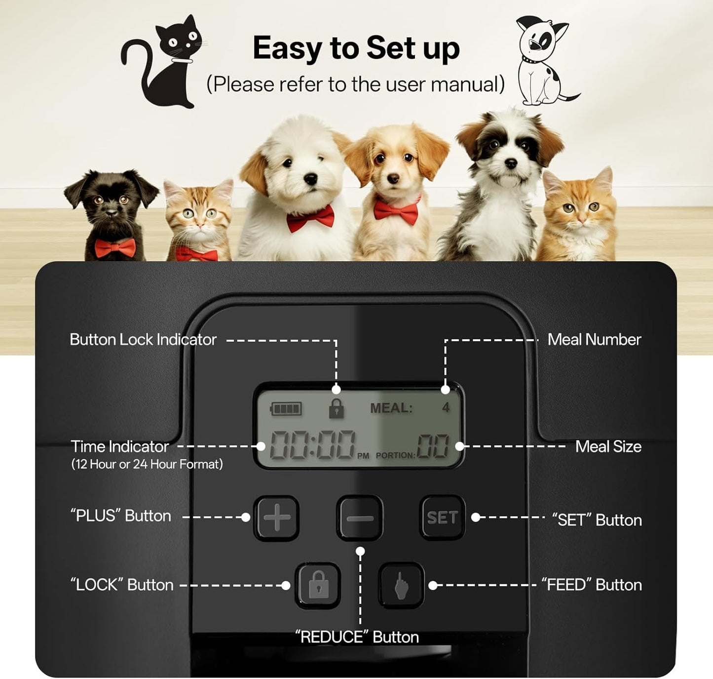 BFLICROY Automatic 2L Pet Feeder, Timed Dog Cat Food Dispenser, Black NEW