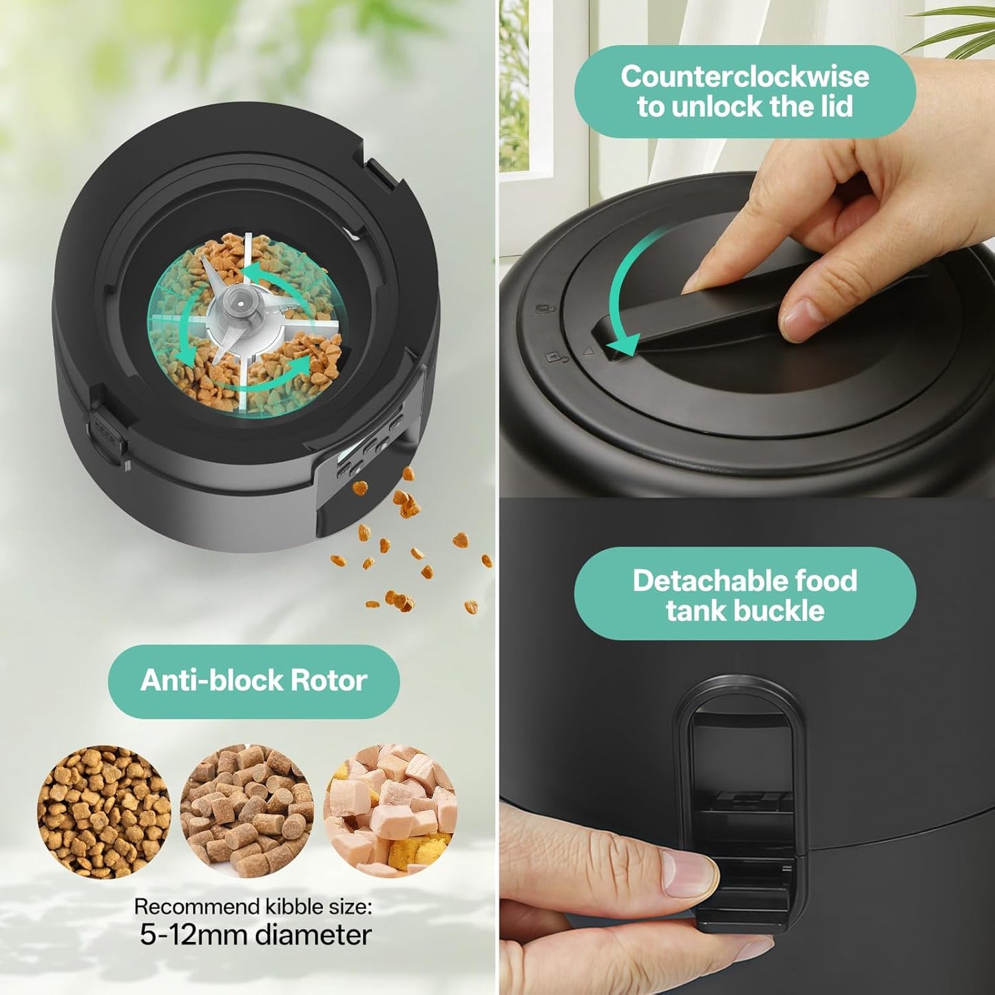 BFLICROY Automatic 2L Pet Feeder, Timed Dog Cat Food Dispenser, Black NEW