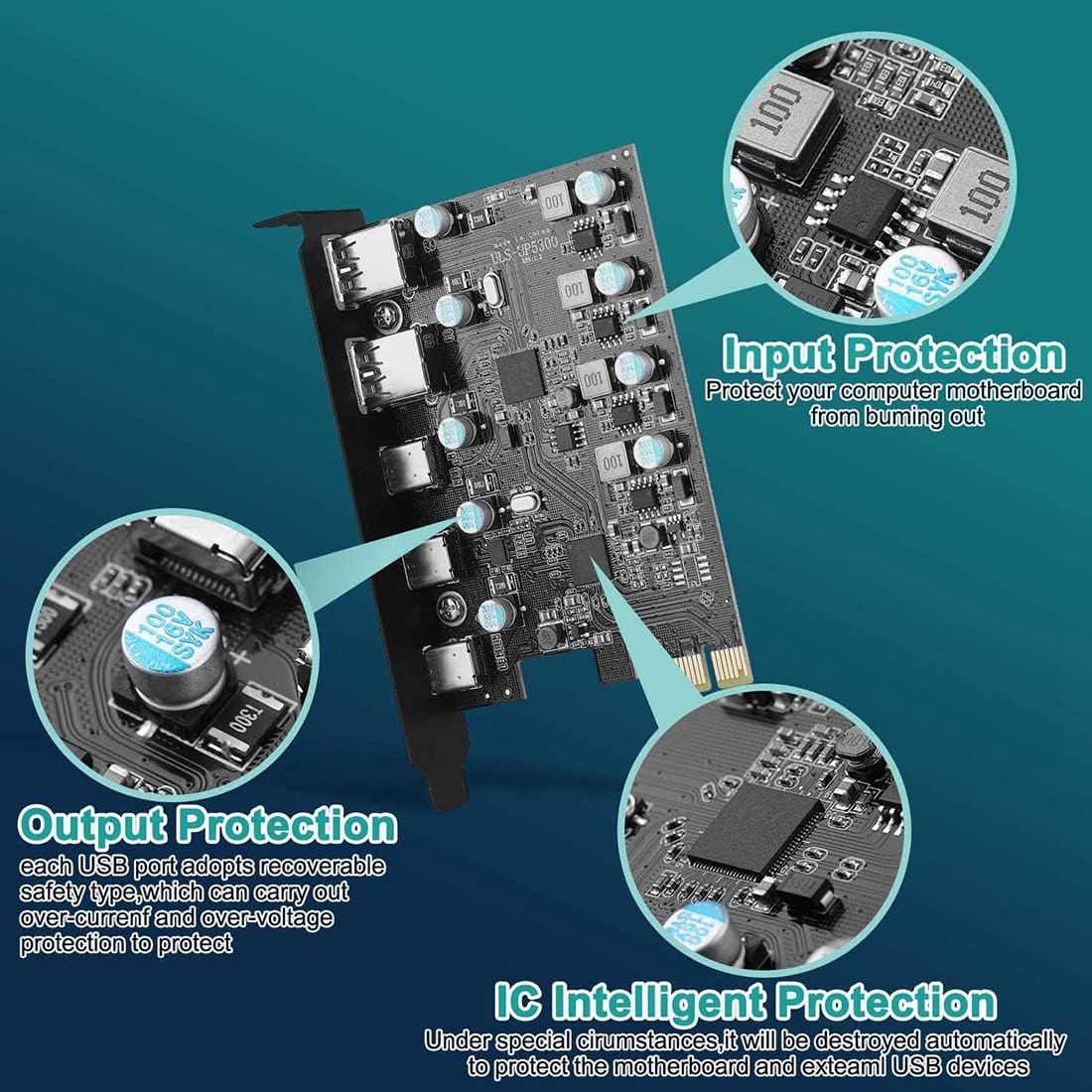 Aribrnten 5-Port Internal Components PCIe Expansion Card with 3 USB-C & 2 DEMO