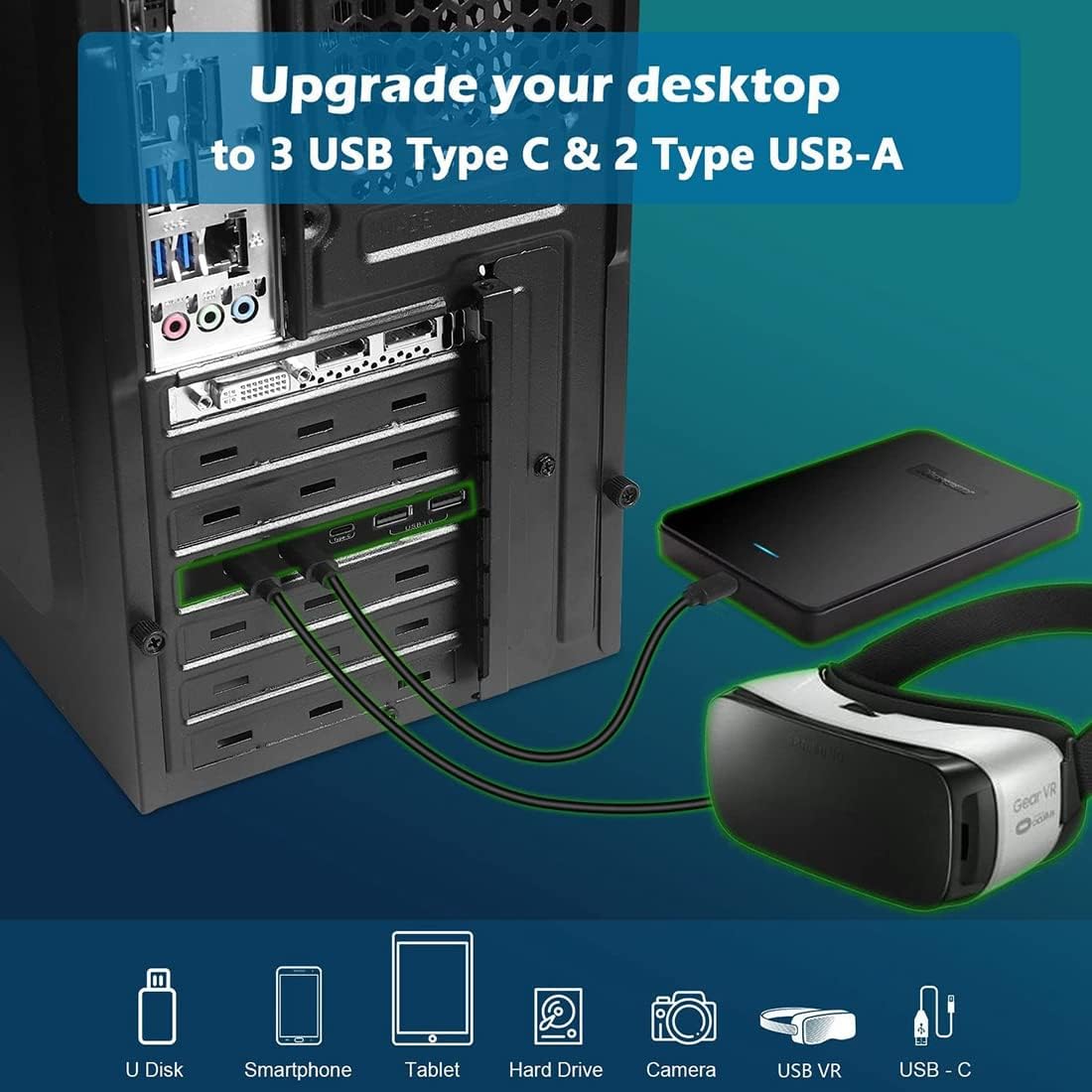 Aribrnten 5-Port Internal Components PCIe Expansion Card with 3 USB-C & 2 DEMO