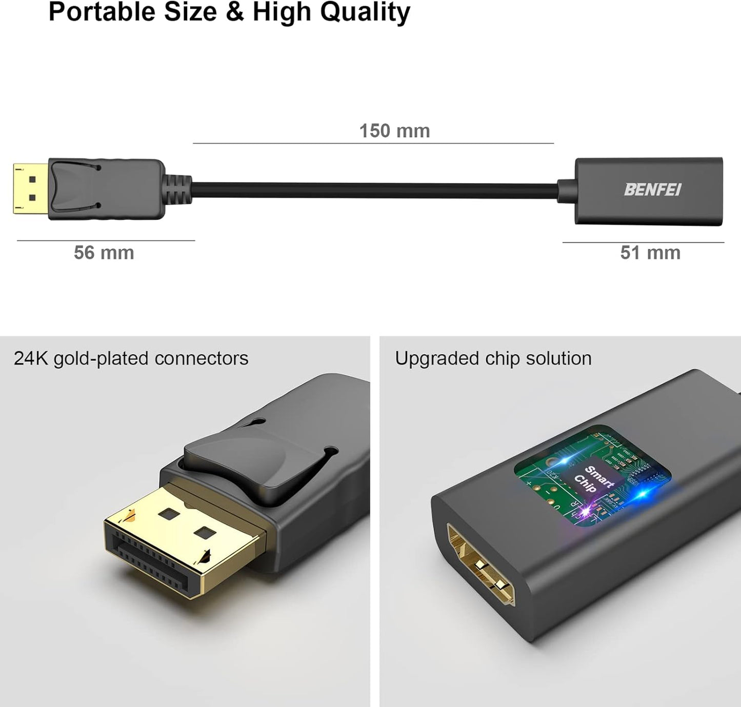 BENFEI 4K Adapters DisplayPort to HDMI Adapter - Gold-Plated DP Converter DEMO