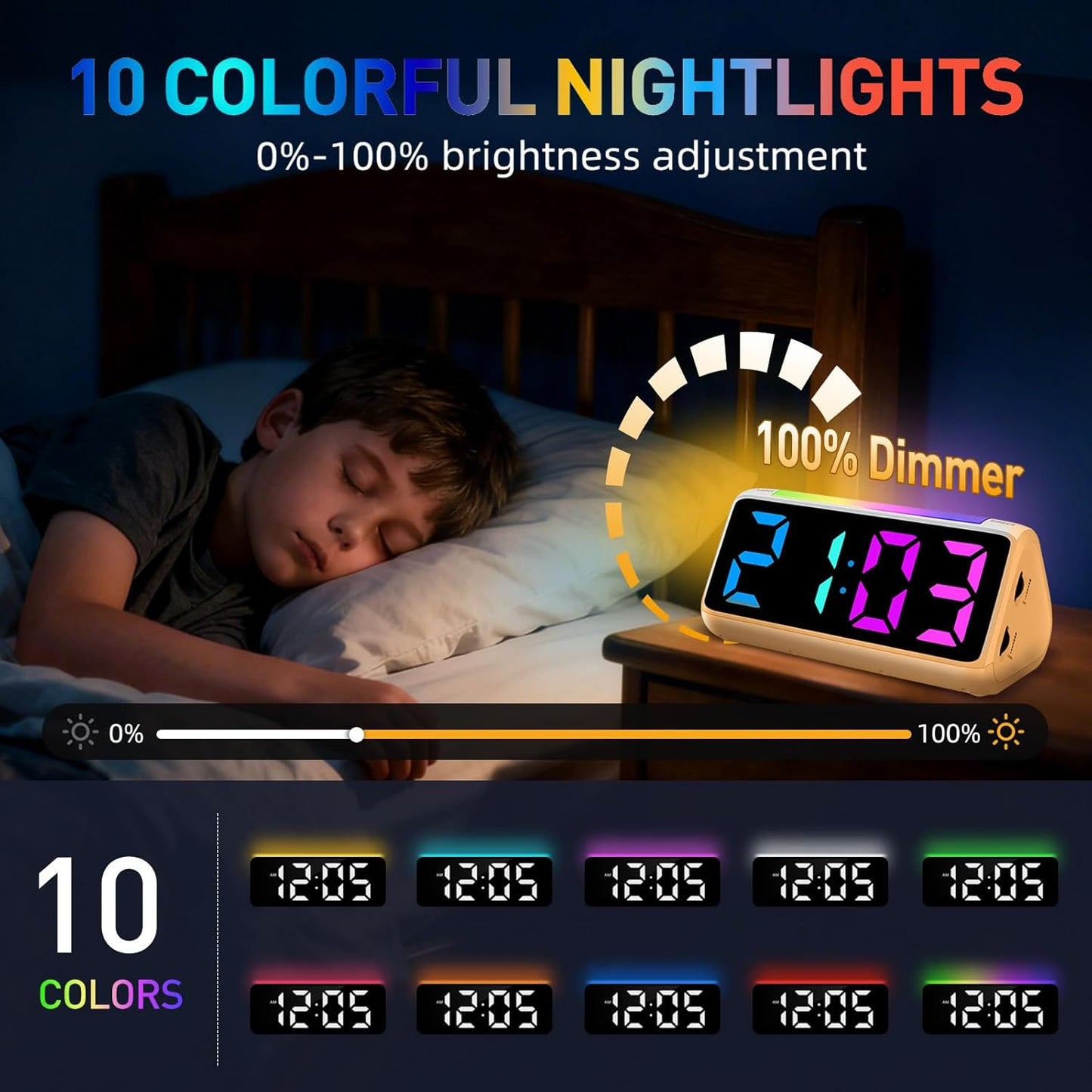 Ohamtes Digital Alarm Clock with RGB Night Light Bedside Clocks 16 cm x 7.5 NEW