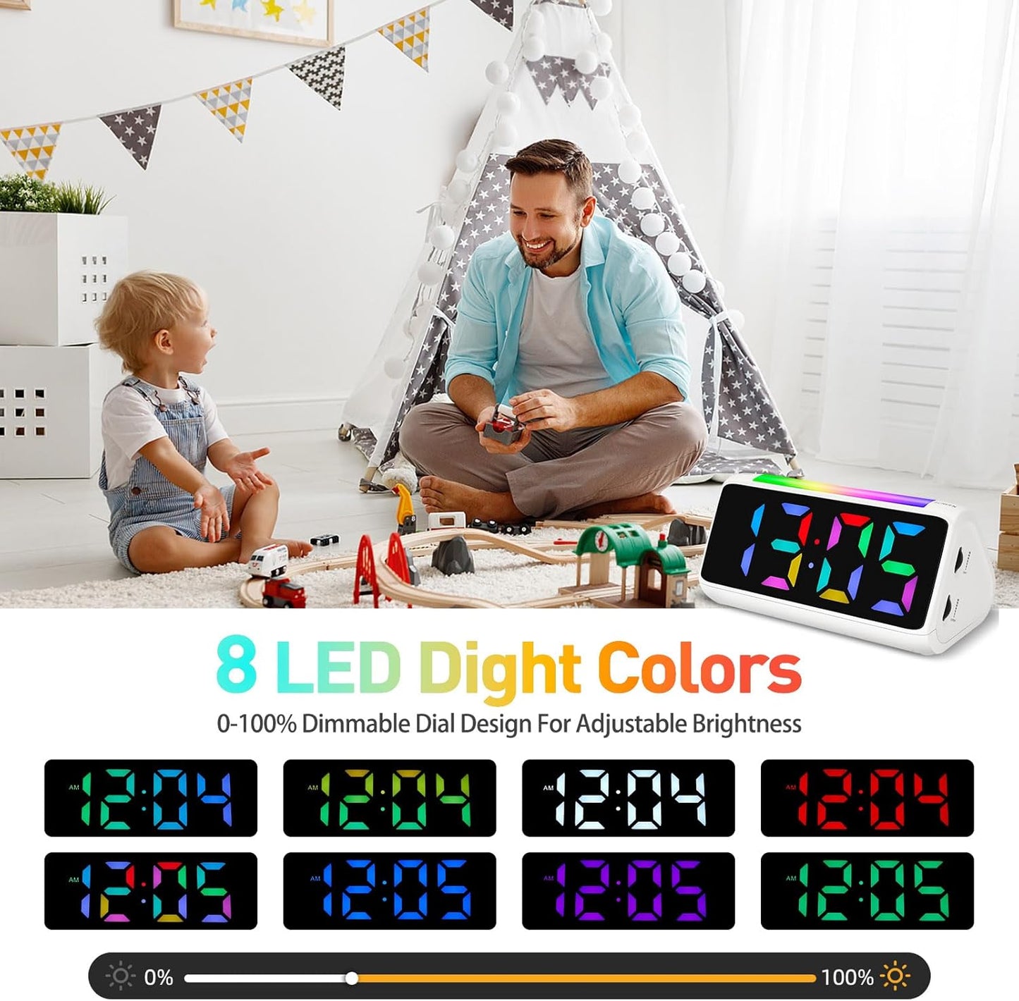 Ohamtes Digital Alarm Clock with RGB Night Light Bedside Clocks 16 cm x 7.5 NEW