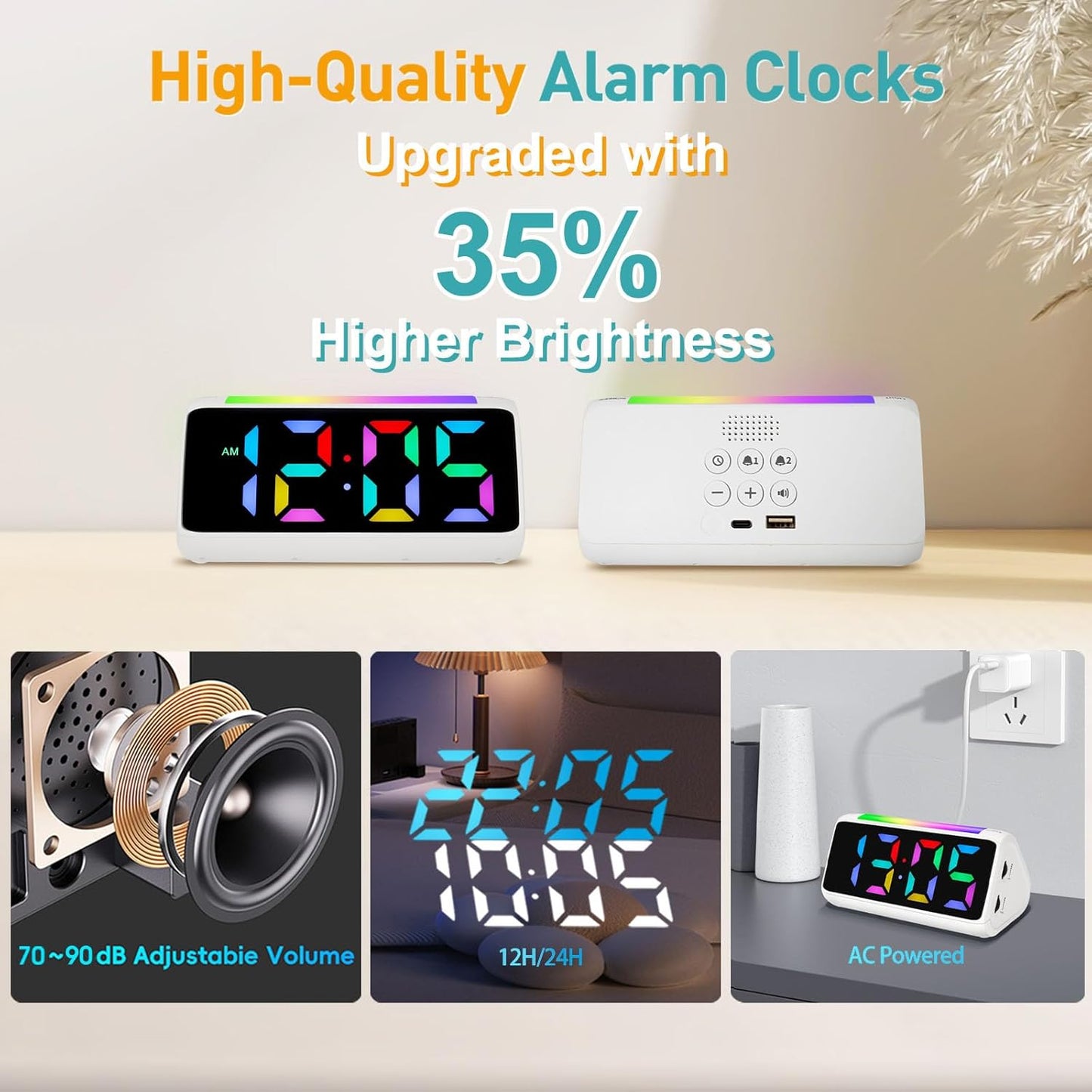 Ohamtes Digital Alarm Clock with RGB Night Light Bedside Clocks 16 cm x 7.5 NEW
