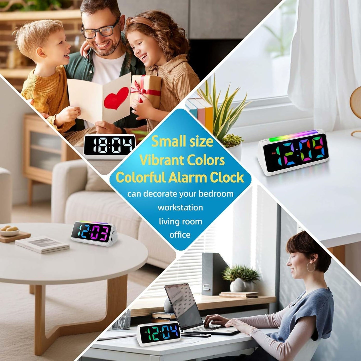 Ohamtes Digital Alarm Clock with RGB Night Light Bedside Clocks 16 cm x 7.5 NEW