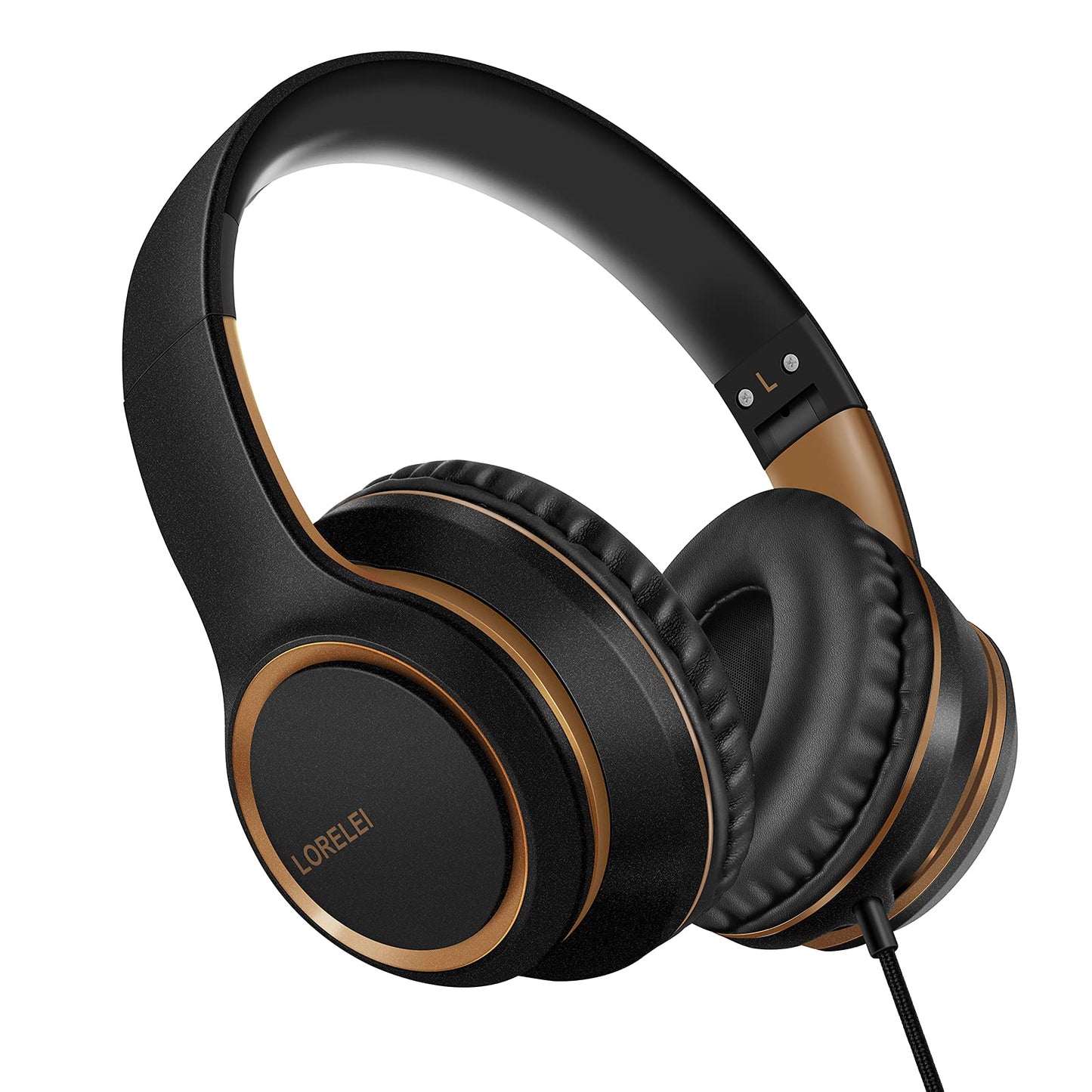 LORELEI Over-Ear Wired Headphones with Mic, Black/Gold, for Music & Calls DEMO