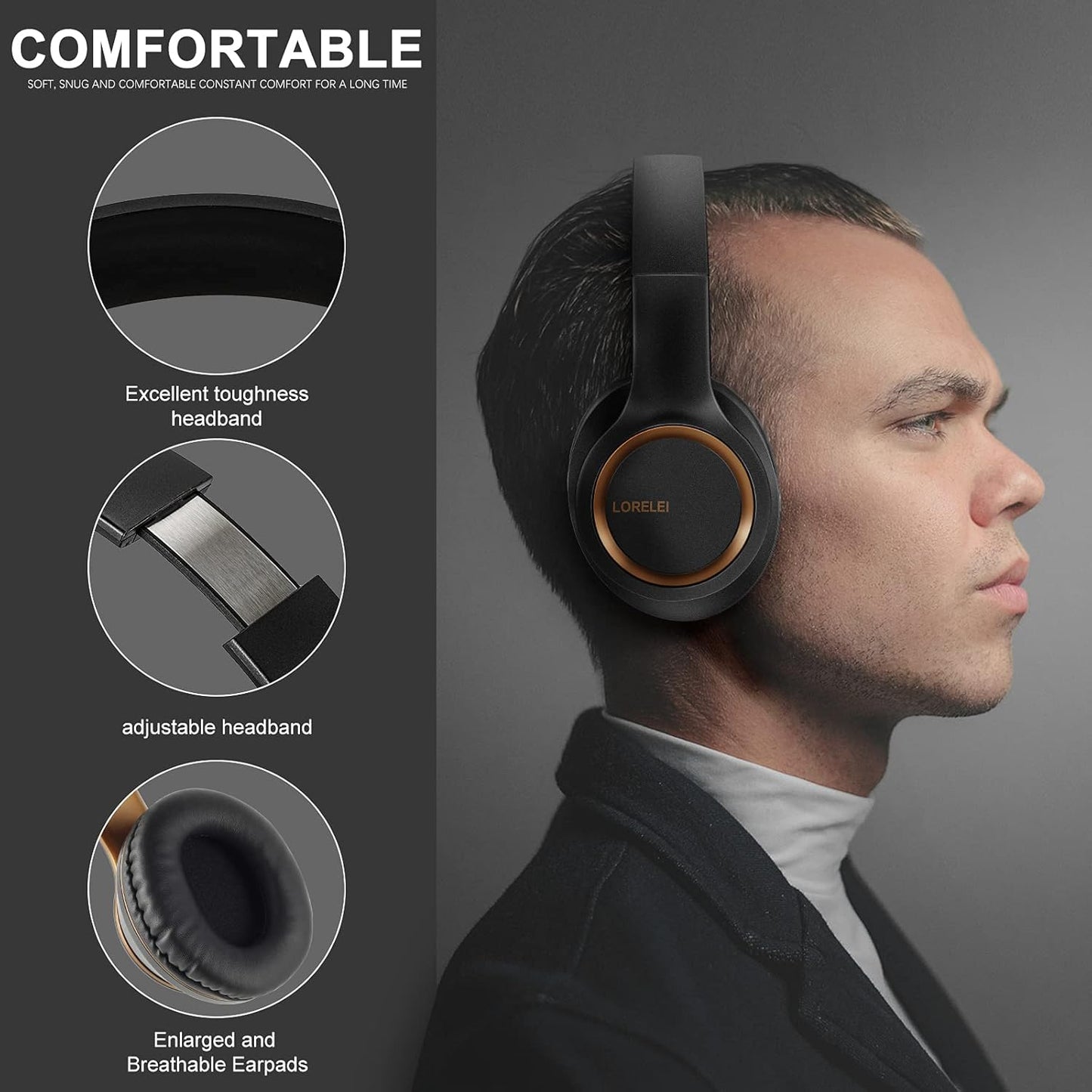LORELEI Over-Ear Wired Headphones with Mic, Black/Gold, for Music & Calls DEMO