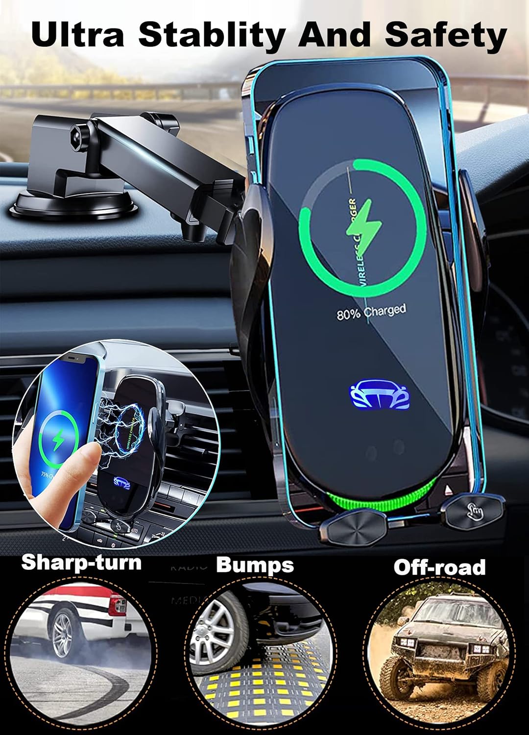 lineno 15W Automobile Chargers Qi Wireless Car Charger with Auto-Clamping DEMO