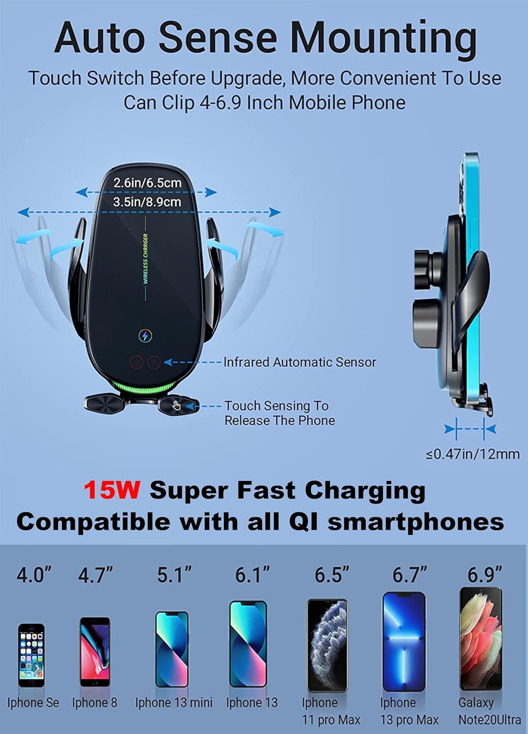 lineno 15W Automobile Chargers Qi Wireless Car Charger with Auto-Clamping DEMO