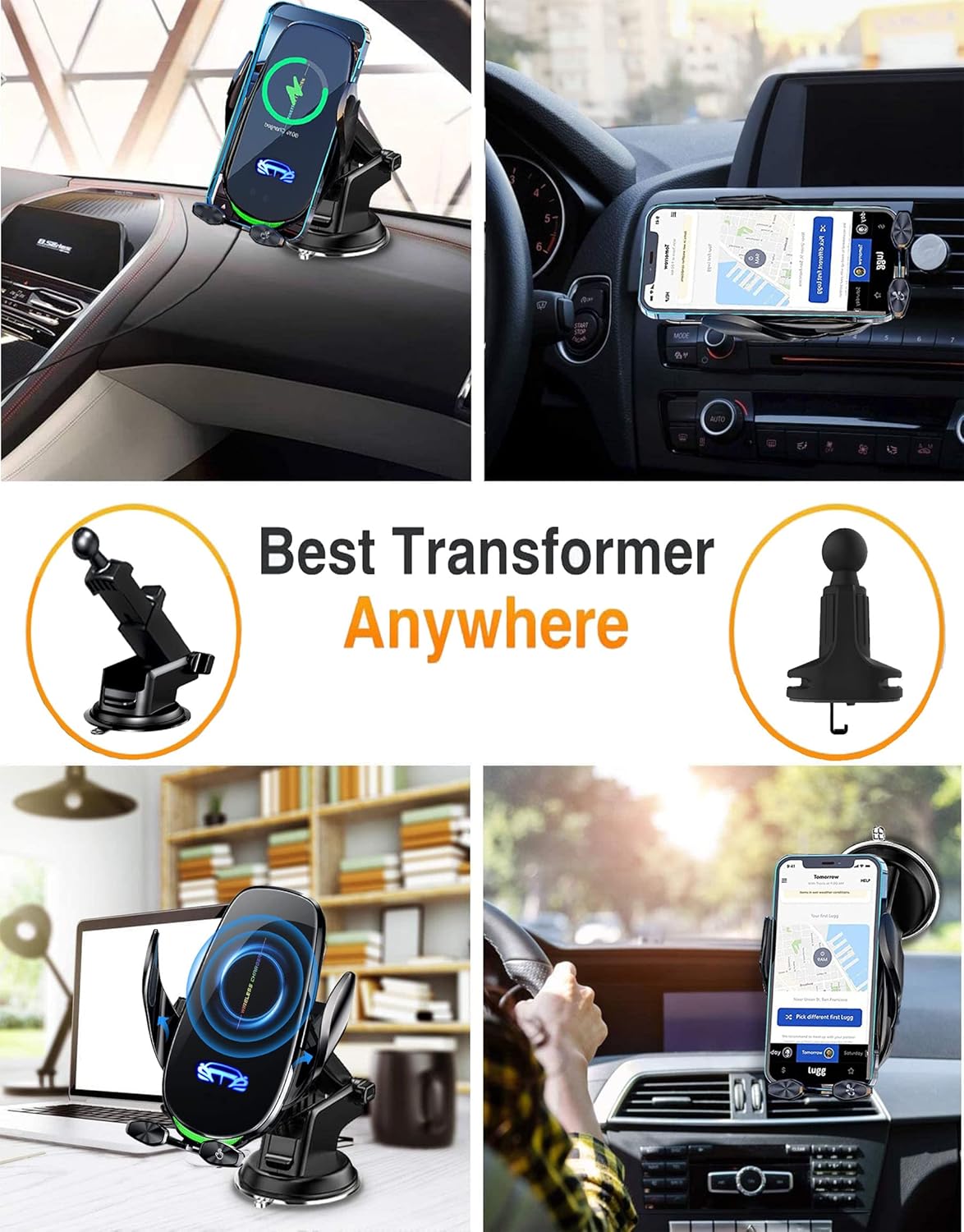 lineno 15W Automobile Chargers Qi Wireless Car Charger with Auto-Clamping DEMO