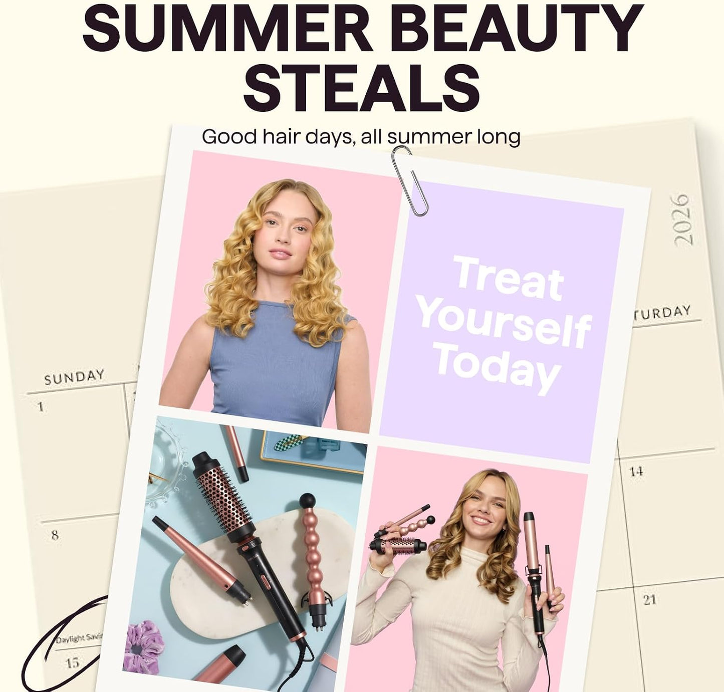wavytalk 5-in-1 Curling Wand Set Rose Gold with Thermal Brush 25mm, 13mm, DEMO