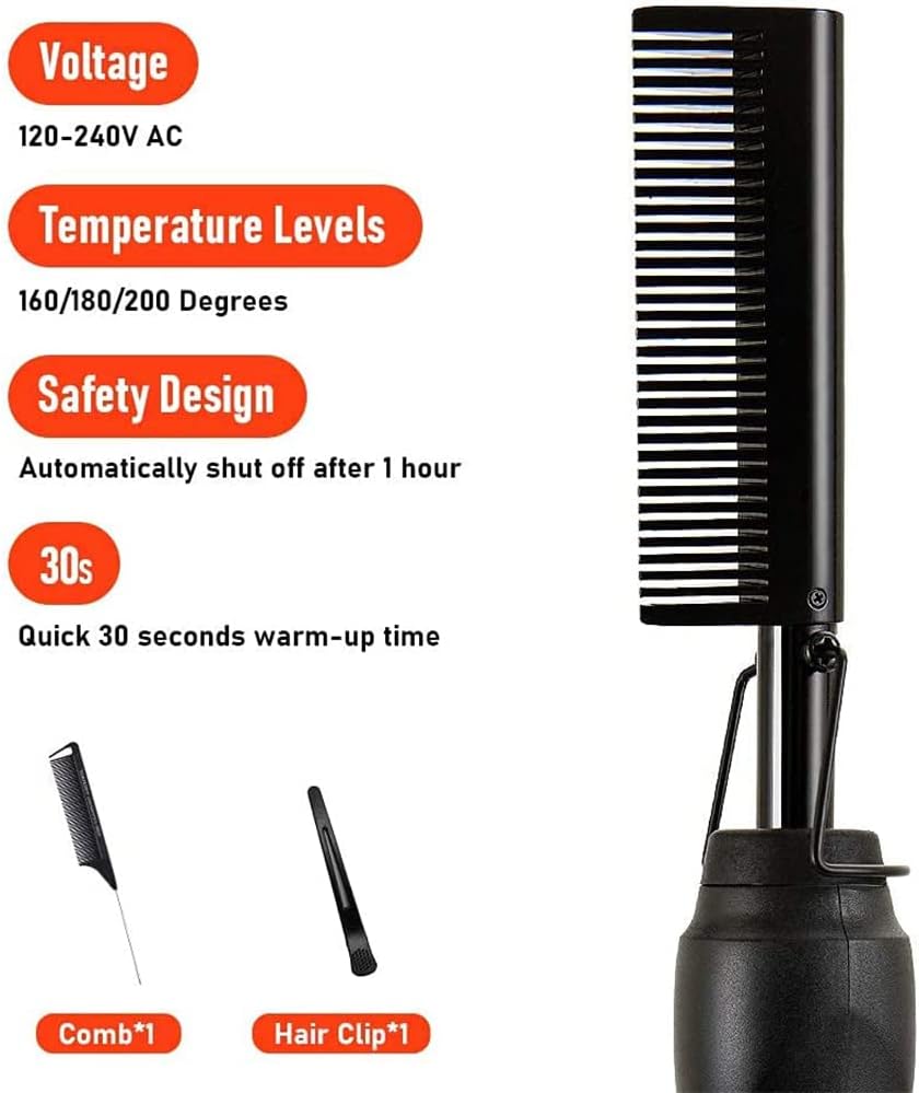 AliLeader Hair Straightener Black Hot Comb Heat Pressing Portable One Size NEW