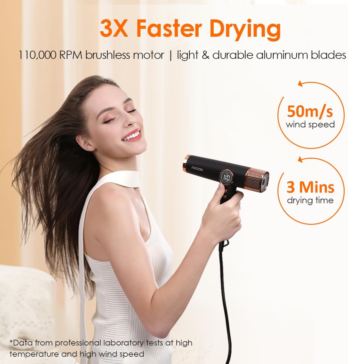 Faszin Lightweight High-Speed Hair Dryer with 110,000 RPM for Fast Drying DEMO