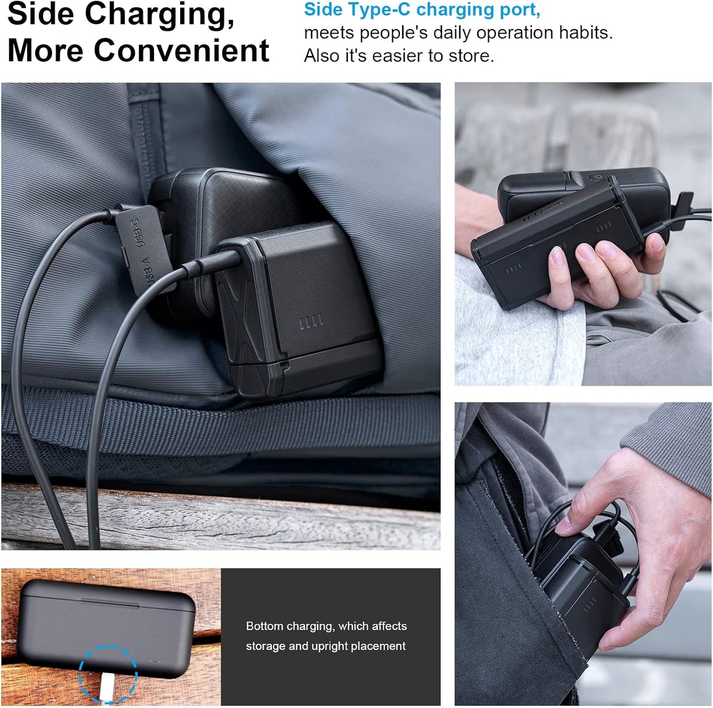 TELESIN Enduro Battery Charger with Smart Power Indicator and Side Charging NEW