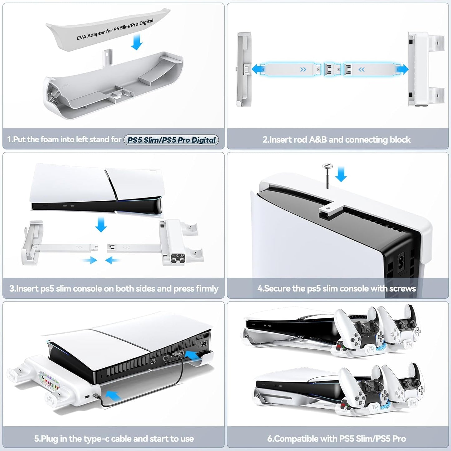 Tokluck Horizontal Cooling Stand Station for PlayStation 5 Pro/S White NEW