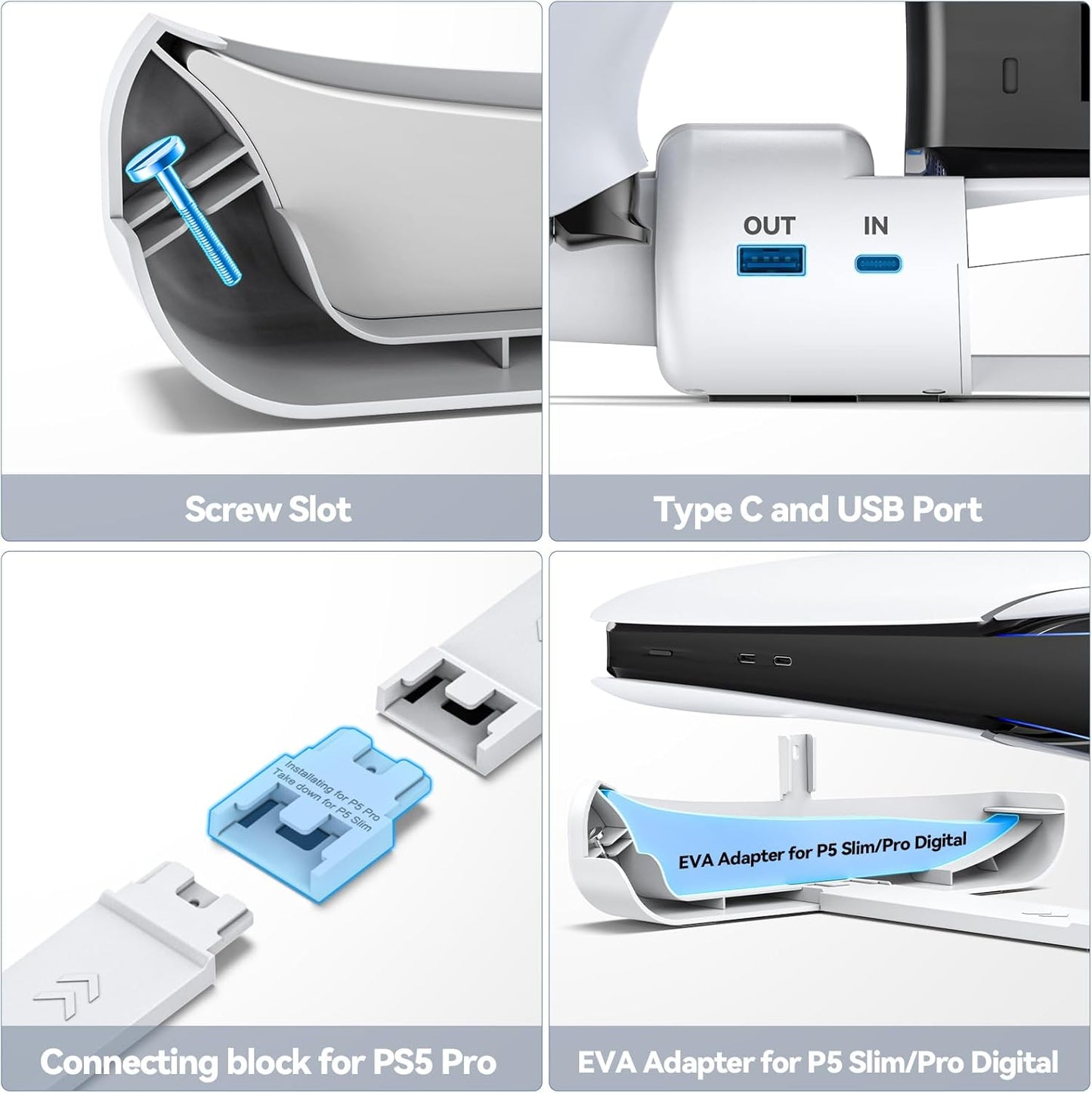 Tokluck Horizontal Cooling Stand Station for PlayStation 5 Pro/S White NEW