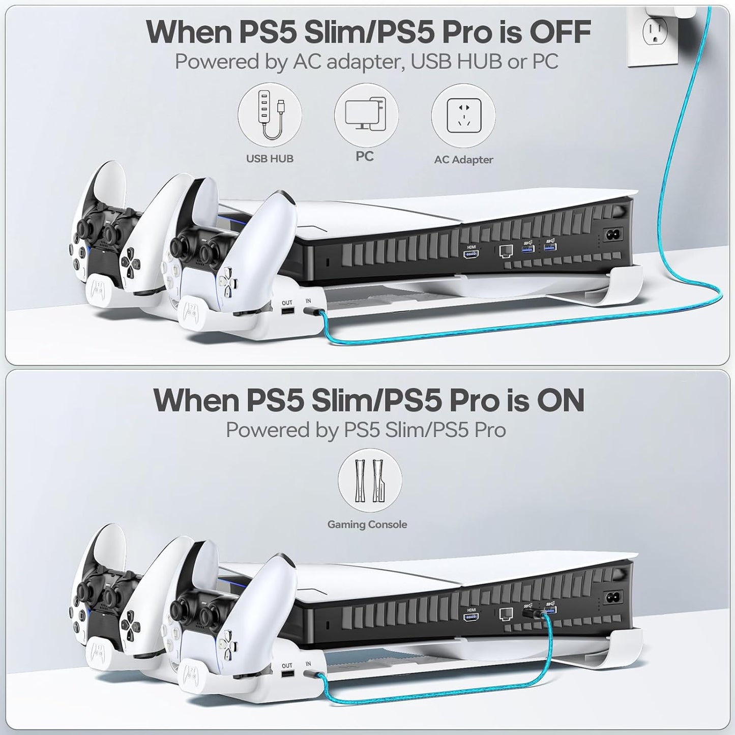 Tokluck Horizontal Cooling Stand Station for PlayStation 5 Pro/S White NEW