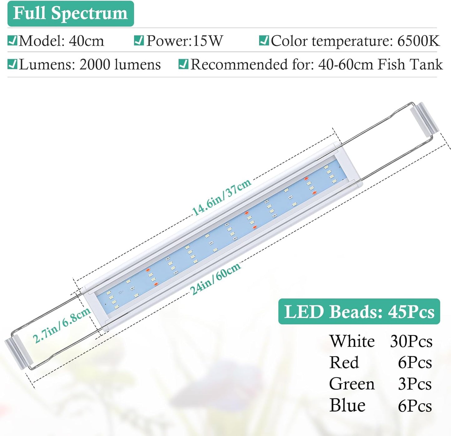PYPABL Full Spectrum LED Aquarium Plant Lights for 40-60cm Tanks, Bright NEW