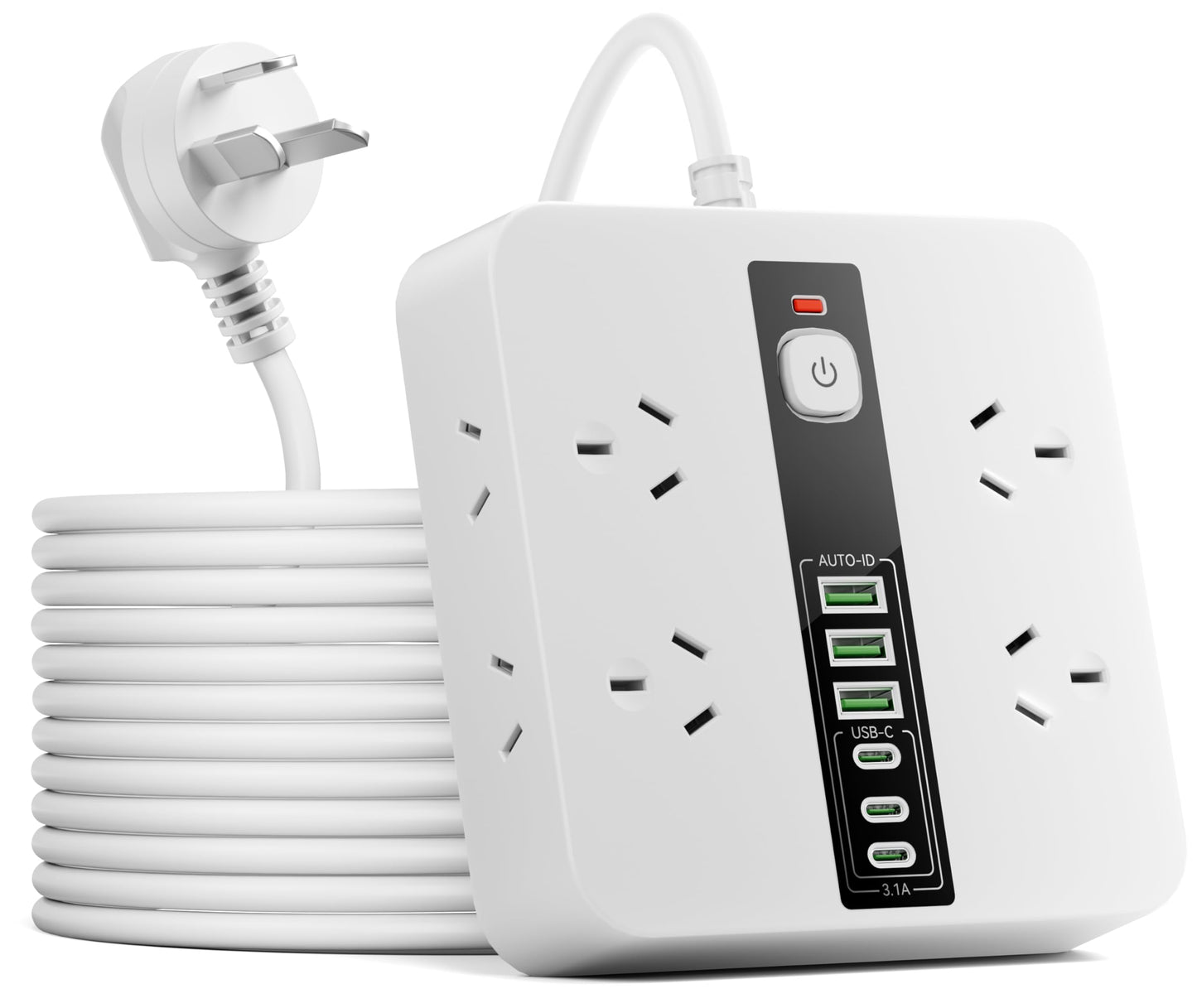 Rigurgito 8-Outlet Power Strip with 6 USB Ports, Surge Protected, White NEW