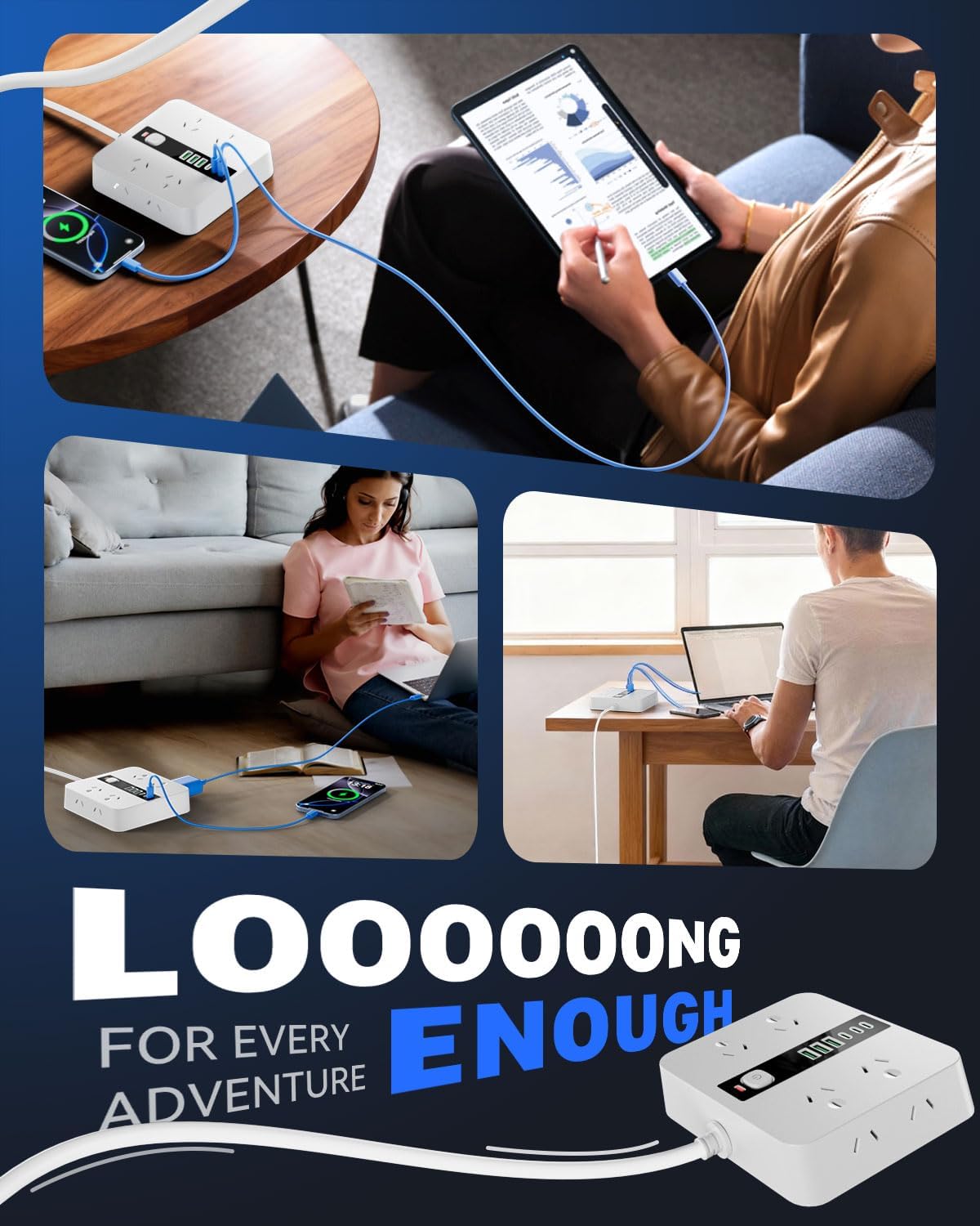 Rigurgito 8-Outlet Power Strip with 6 USB Ports, Surge Protected, White NEW