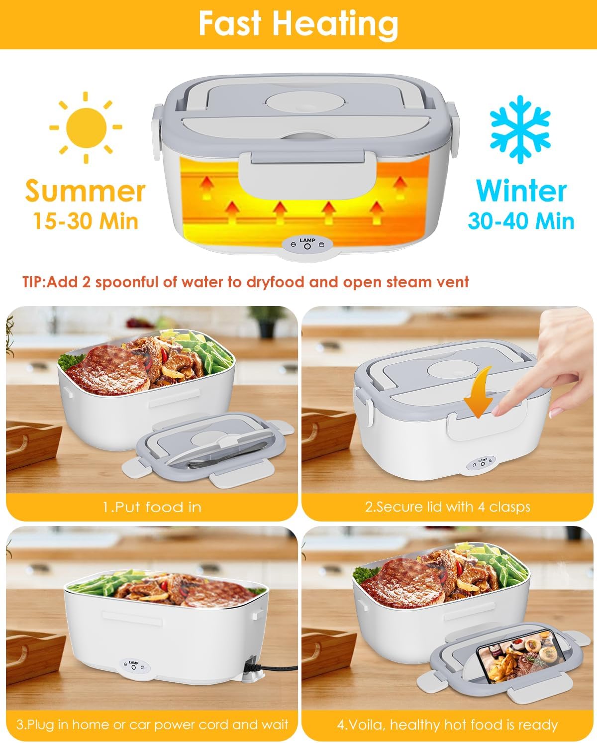Lopjibar Portable Insulated Lunch Box with Electric Hot Food Heater in DEMO