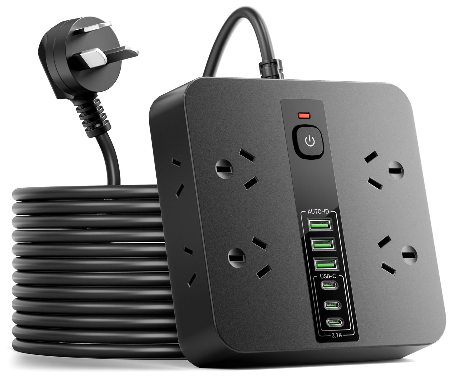 Rigurgito 8-Outlet Power Strip with 6 USB Ports (3 USB-C) in Black NEW