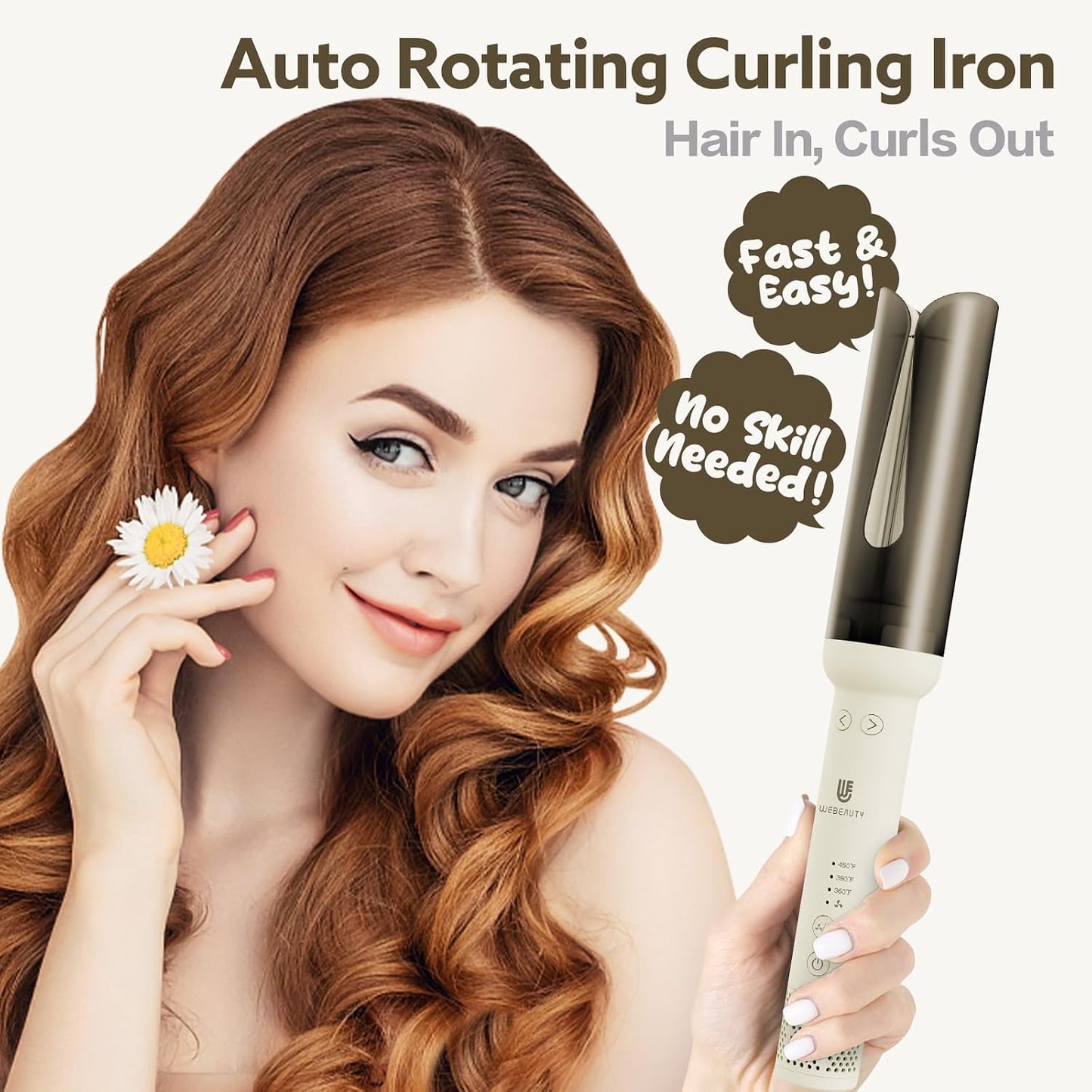 webeauty Automatic Curling Wand 1.25 Inch White Hair Curler for All Types DEMO