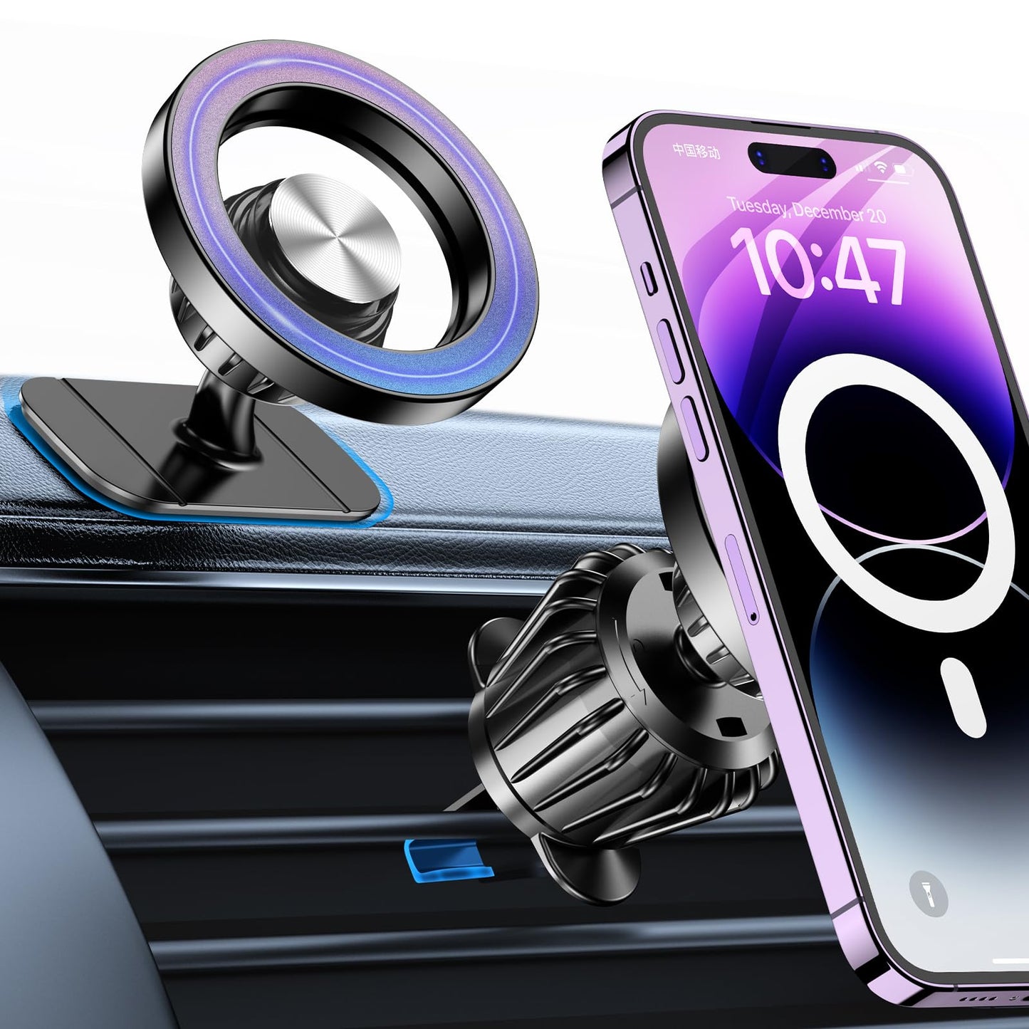 Coolpow Magnetic Car Phone Holder Mount with 20 Strong Magnets, Black NEW