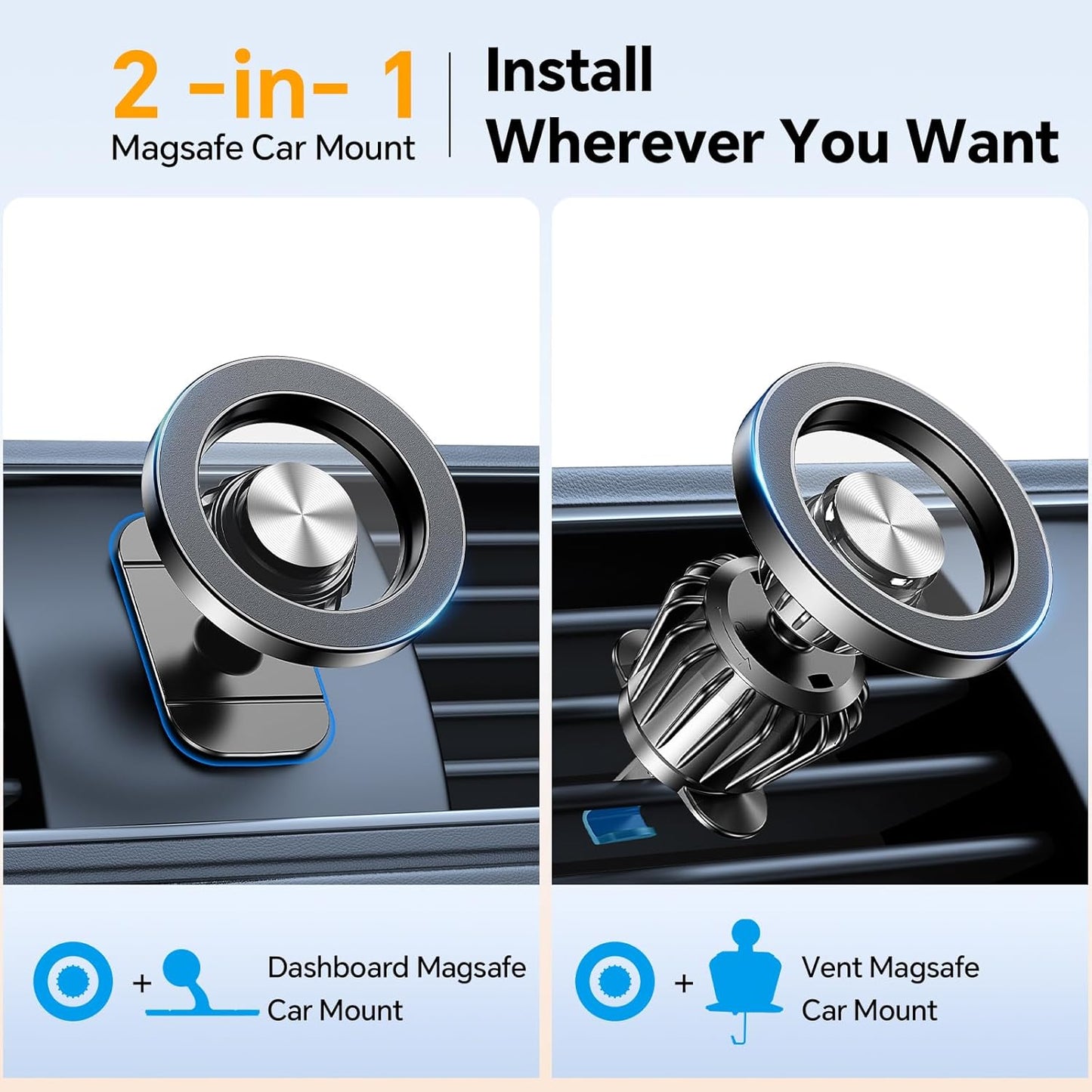 Coolpow Magnetic Car Phone Holder Mount with 20 Strong Magnets, Black NEW