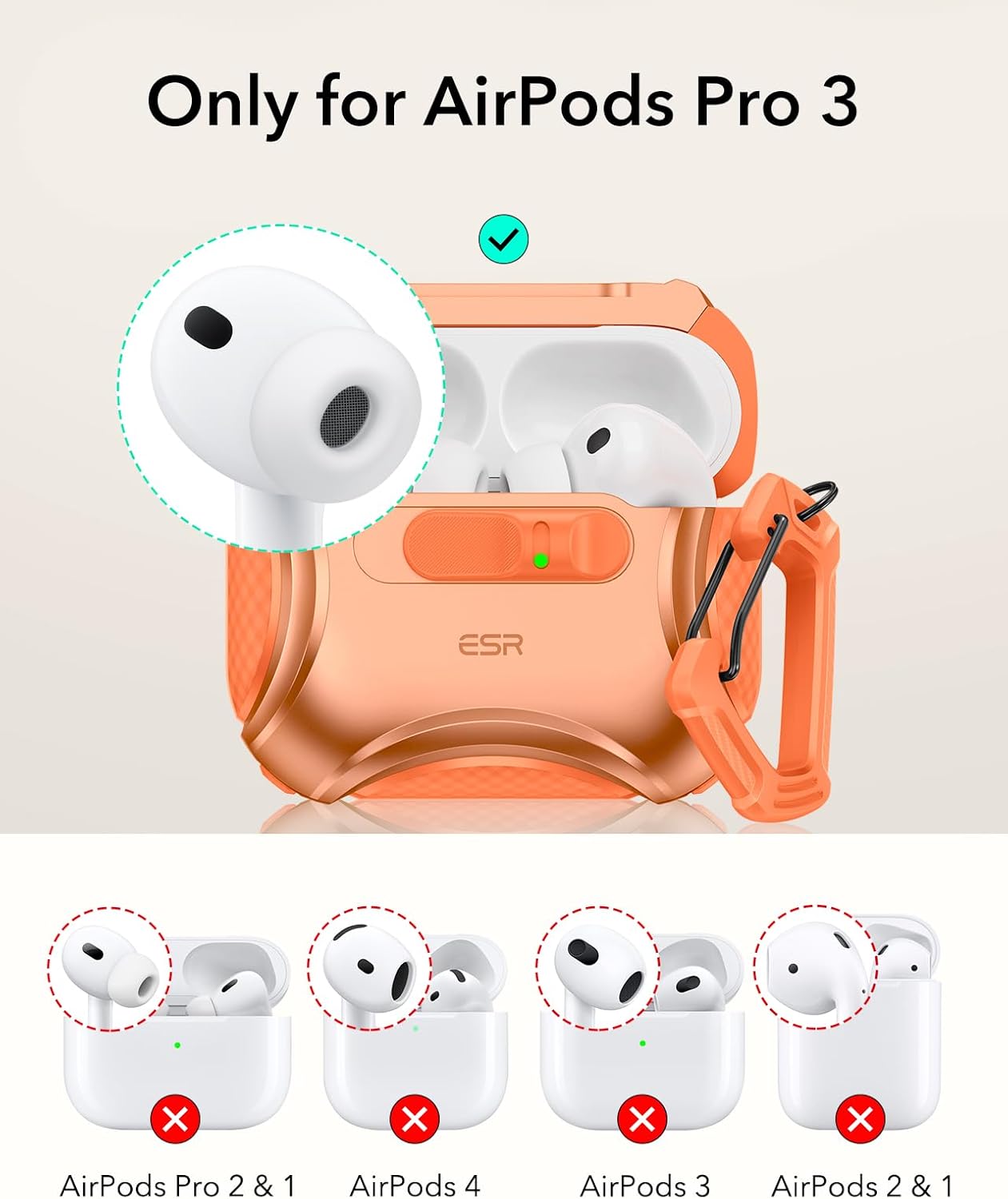 ESR Orange Cases Protective Case for AirPods Pro 3rd Gen, Shock-Absorbing NEW