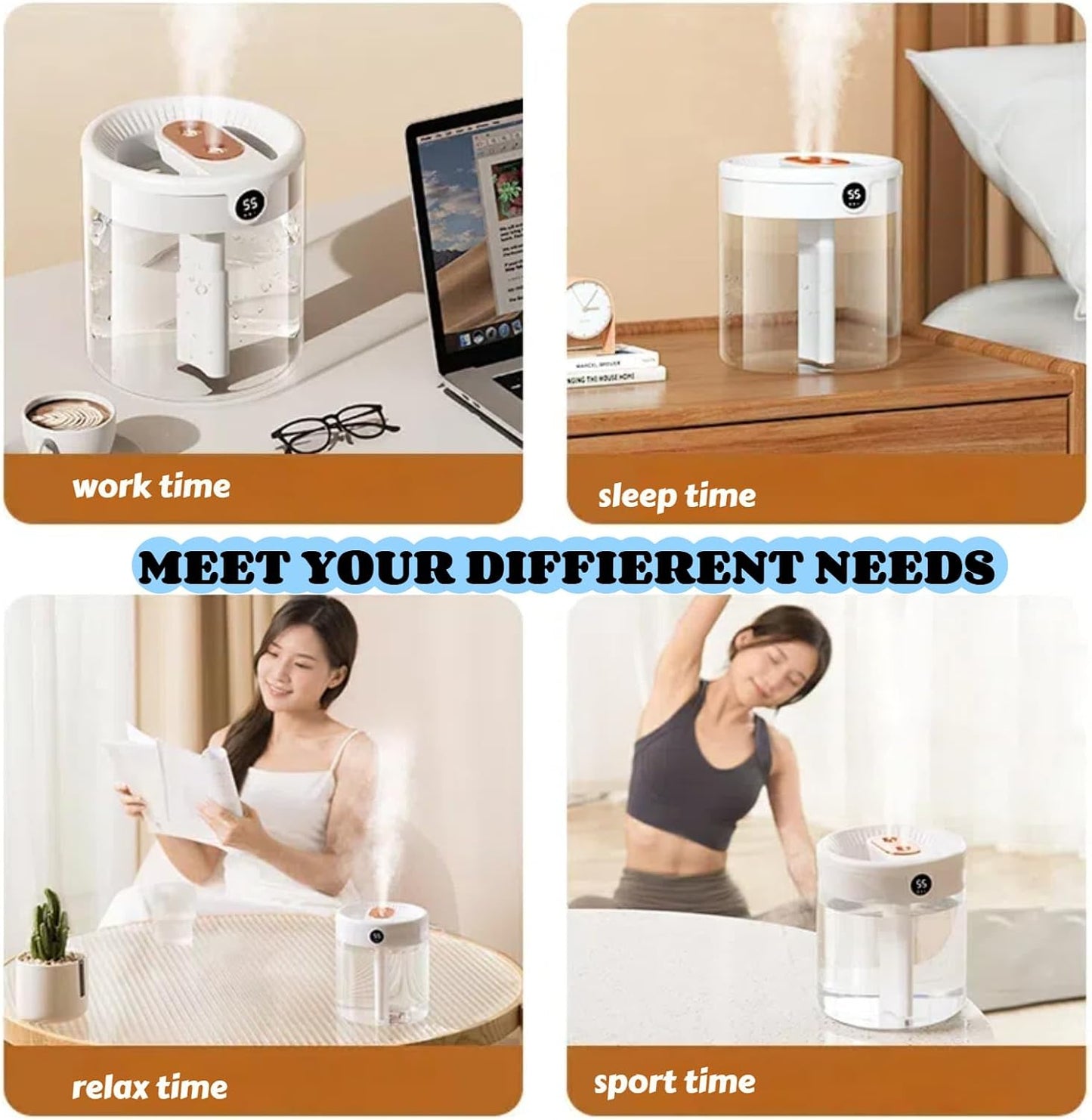 krovxom 2L Cool Mist Humidifier with Humidity Display and Night Light White DEMO
