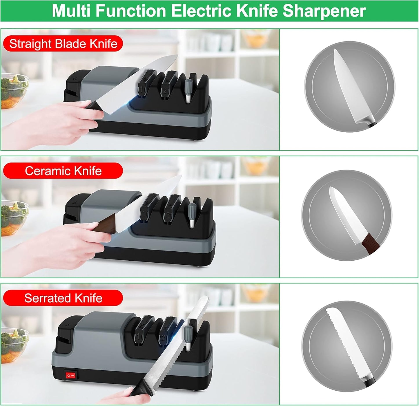 YOORLEAY 4-in-1 Speciality Appliances Electric Knife Sharpener with DEMO