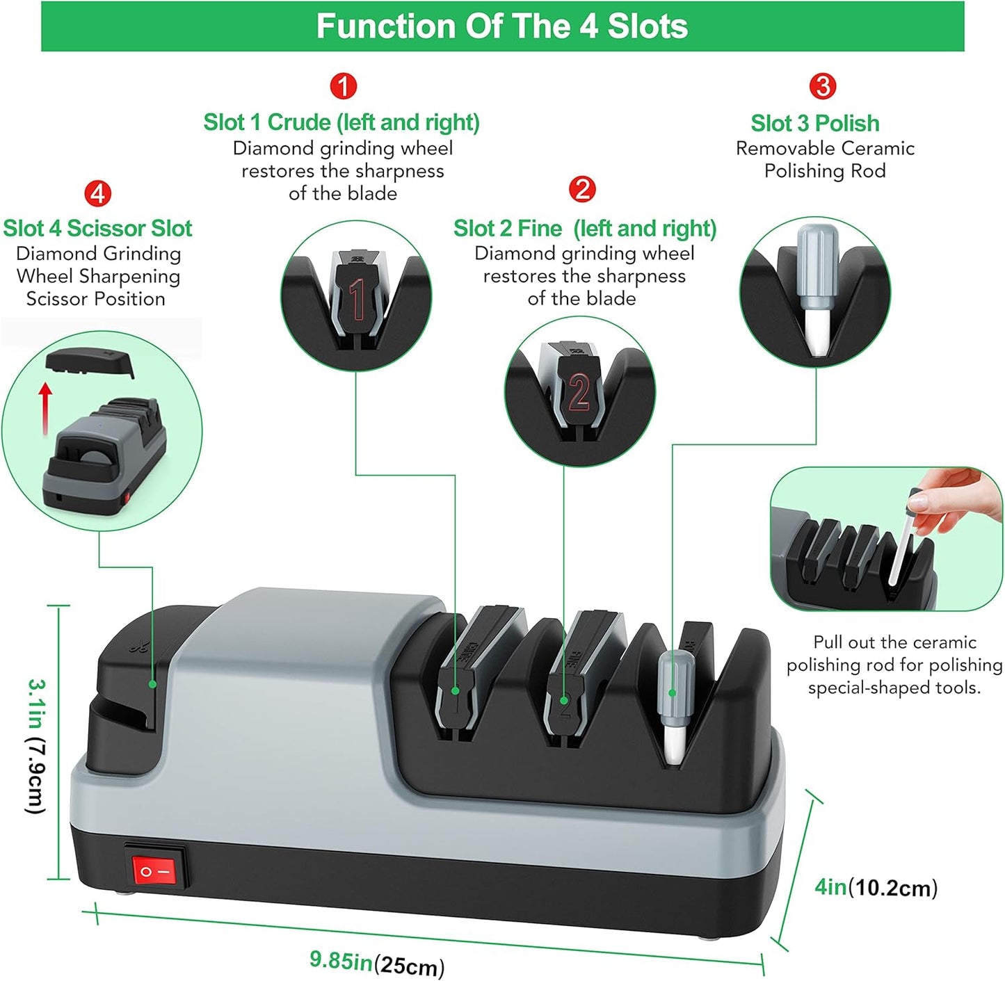 YOORLEAY 4-in-1 Speciality Appliances Electric Knife Sharpener with DEMO