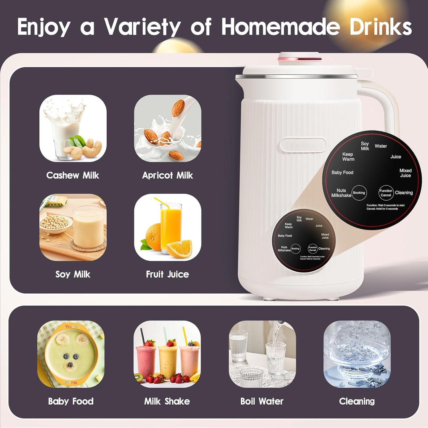 BEIHOMIE Nut Jug Blenders Milk Maker Machine 1200ml Homemade Almond Oat Soy NEW