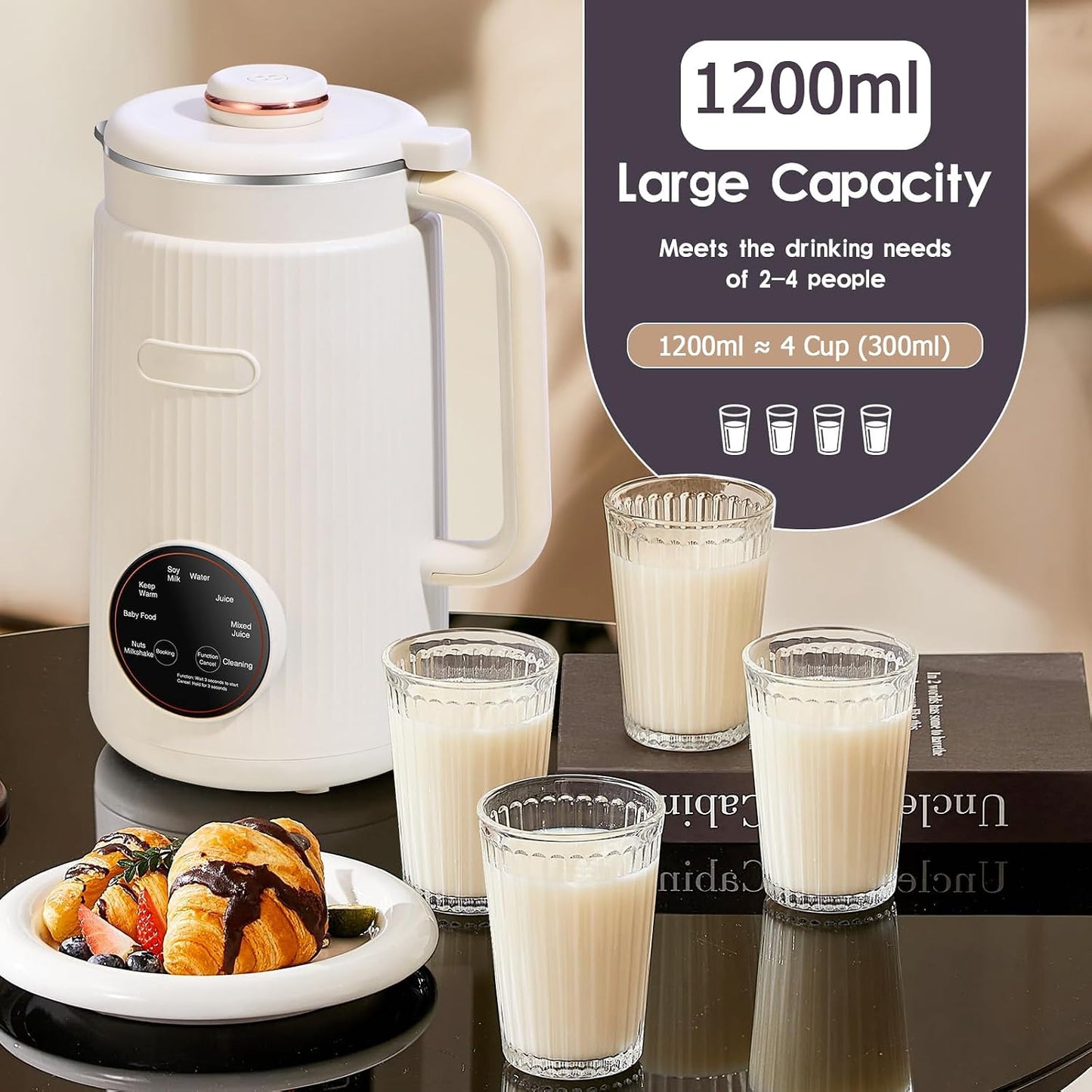 BEIHOMIE Nut Jug Blenders Milk Maker Machine 1200ml Homemade Almond Oat Soy NEW