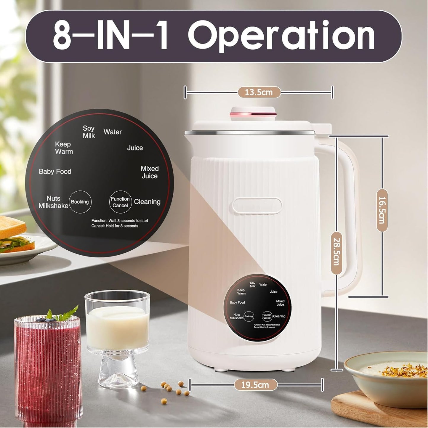 BEIHOMIE Nut Jug Blenders Milk Maker Machine 1200ml Homemade Almond Oat Soy NEW
