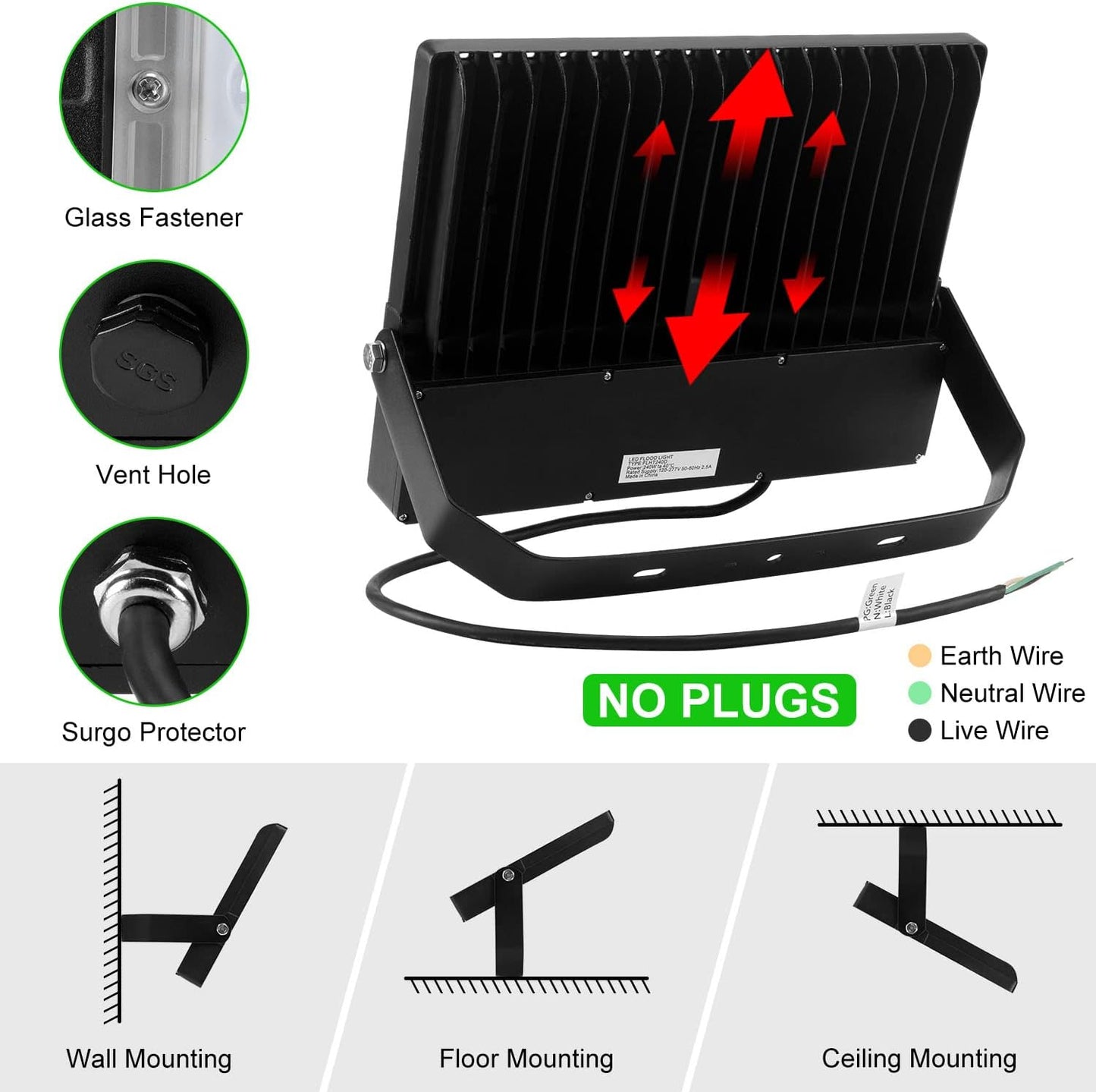 Juyace 36000Lm 1500W Equivalent LED Stadium Flood Light Outdoor Cool White DEMO