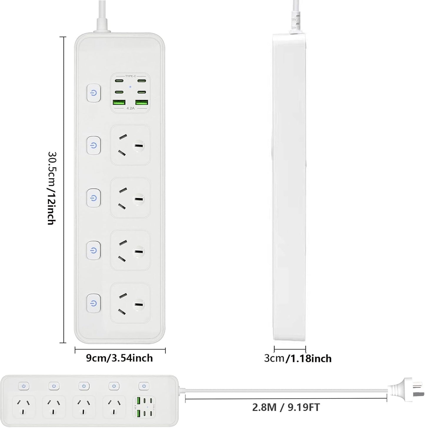 NULOUMA 10-in-1 Power Strip with 4 AC Outlets, Surge Protector, White DEMO