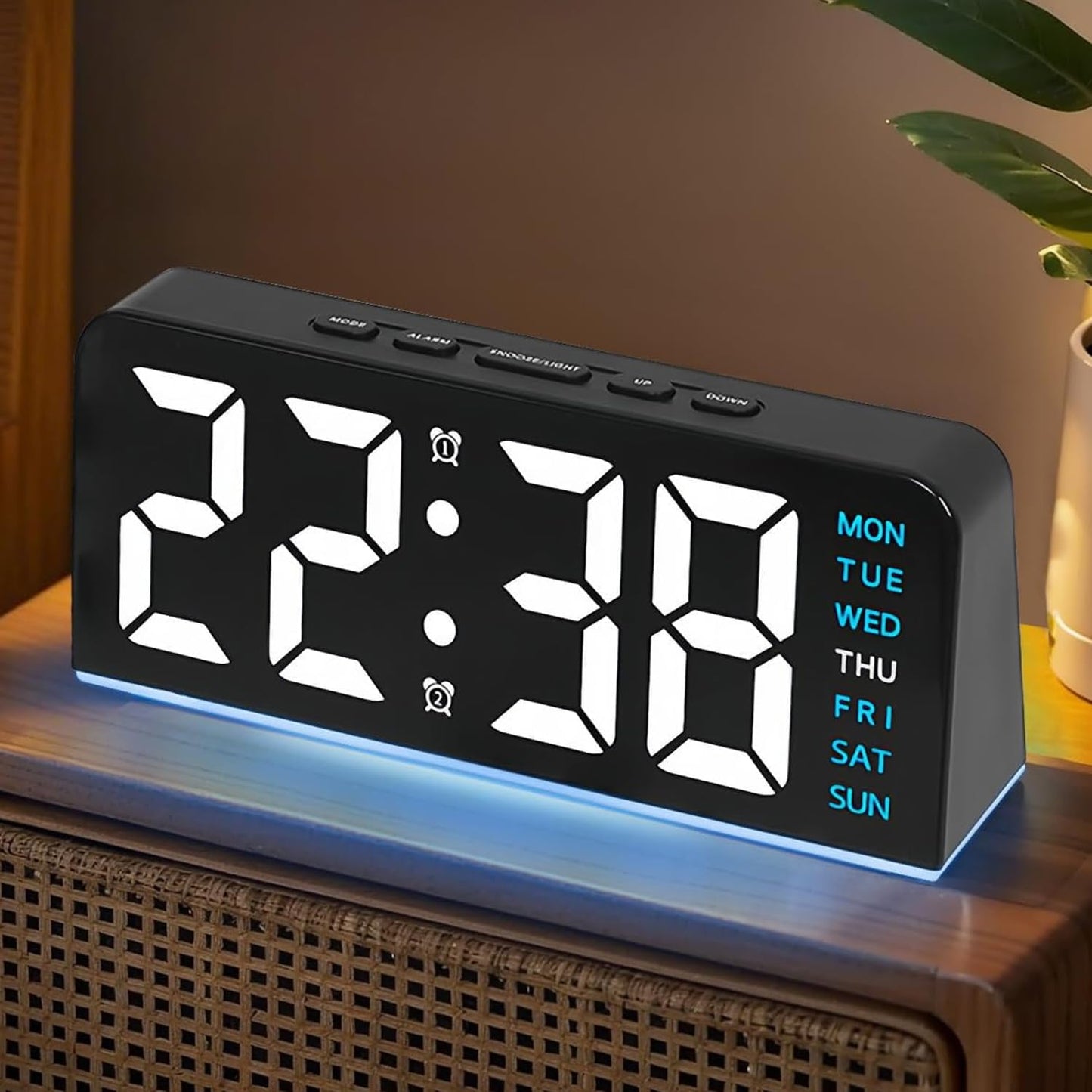 Necomi 6.8in Digital Alarm Clock with Atmosphere Light Bedside Blue for NEW