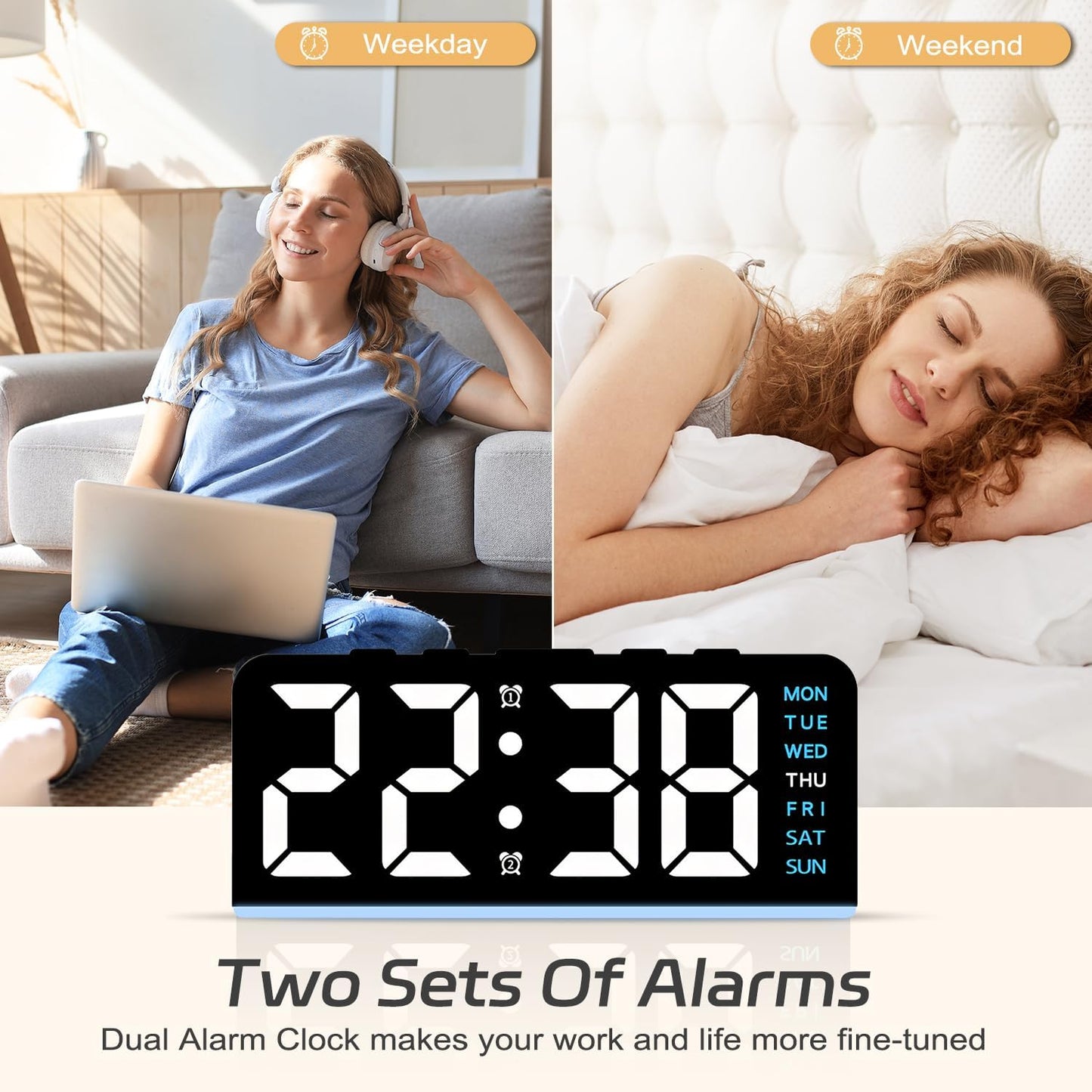 Necomi 6.8in Digital Alarm Clock with Atmosphere Light Bedside Blue for NEW