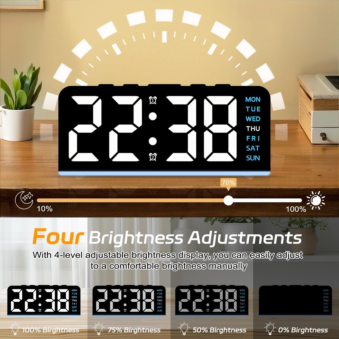 Necomi 6.8in Digital Alarm Clock with Atmosphere Light Bedside Blue for NEW