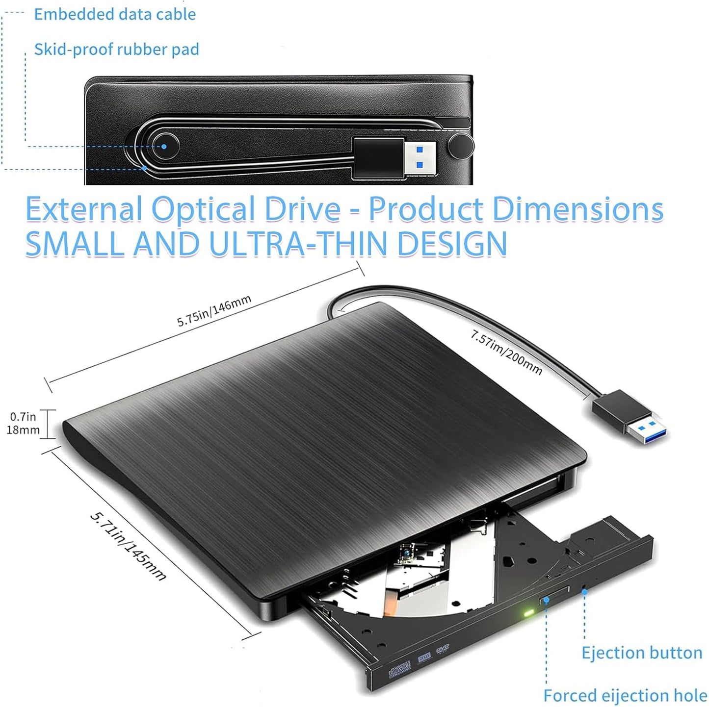CLERIVI Portable DVD Players USB 3.0 External DVD Burner Player for Laptop DEMO