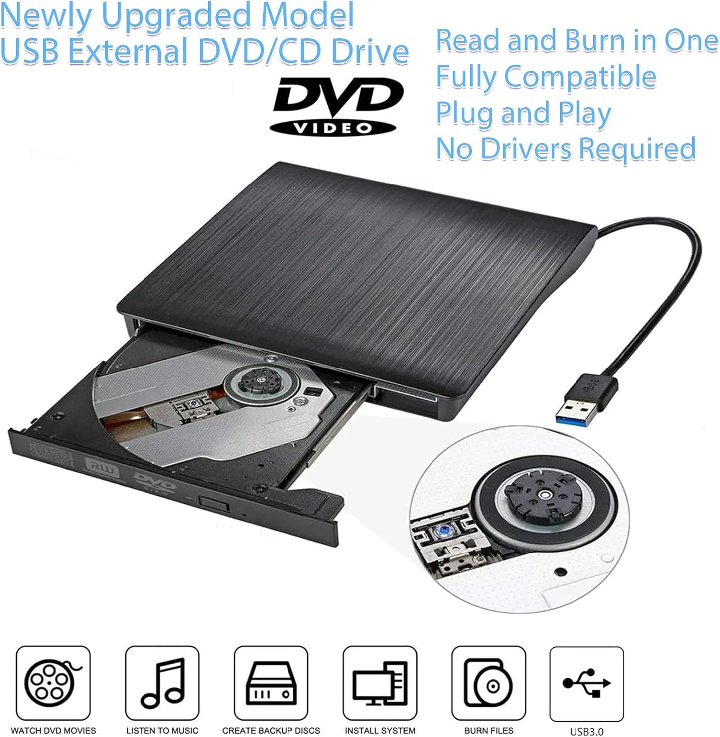 CLERIVI Portable DVD Players USB 3.0 External DVD Burner Player for Laptop DEMO